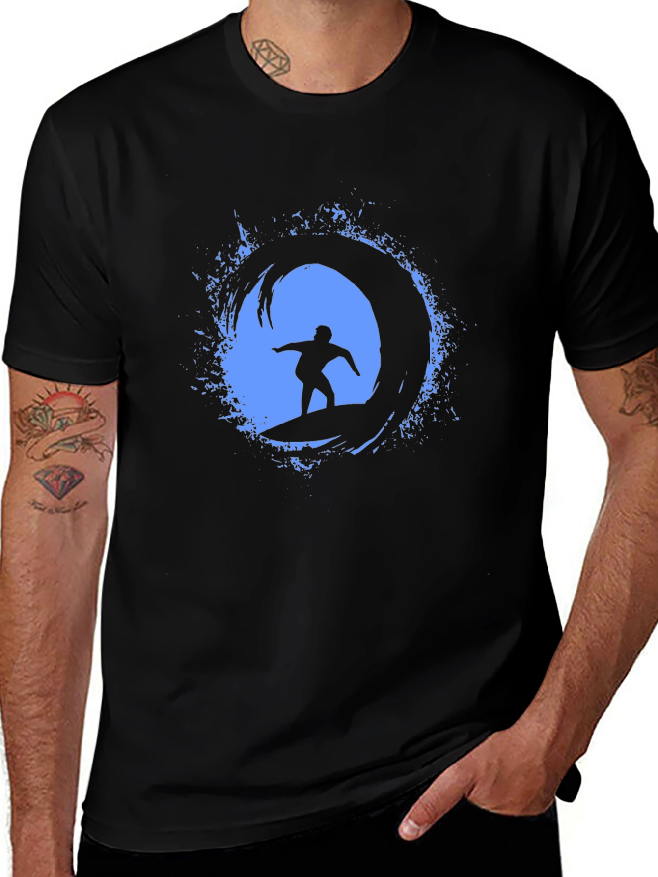 Variant 11 of Surfing Wave Graphic Tee - Men's Black T-Shirt