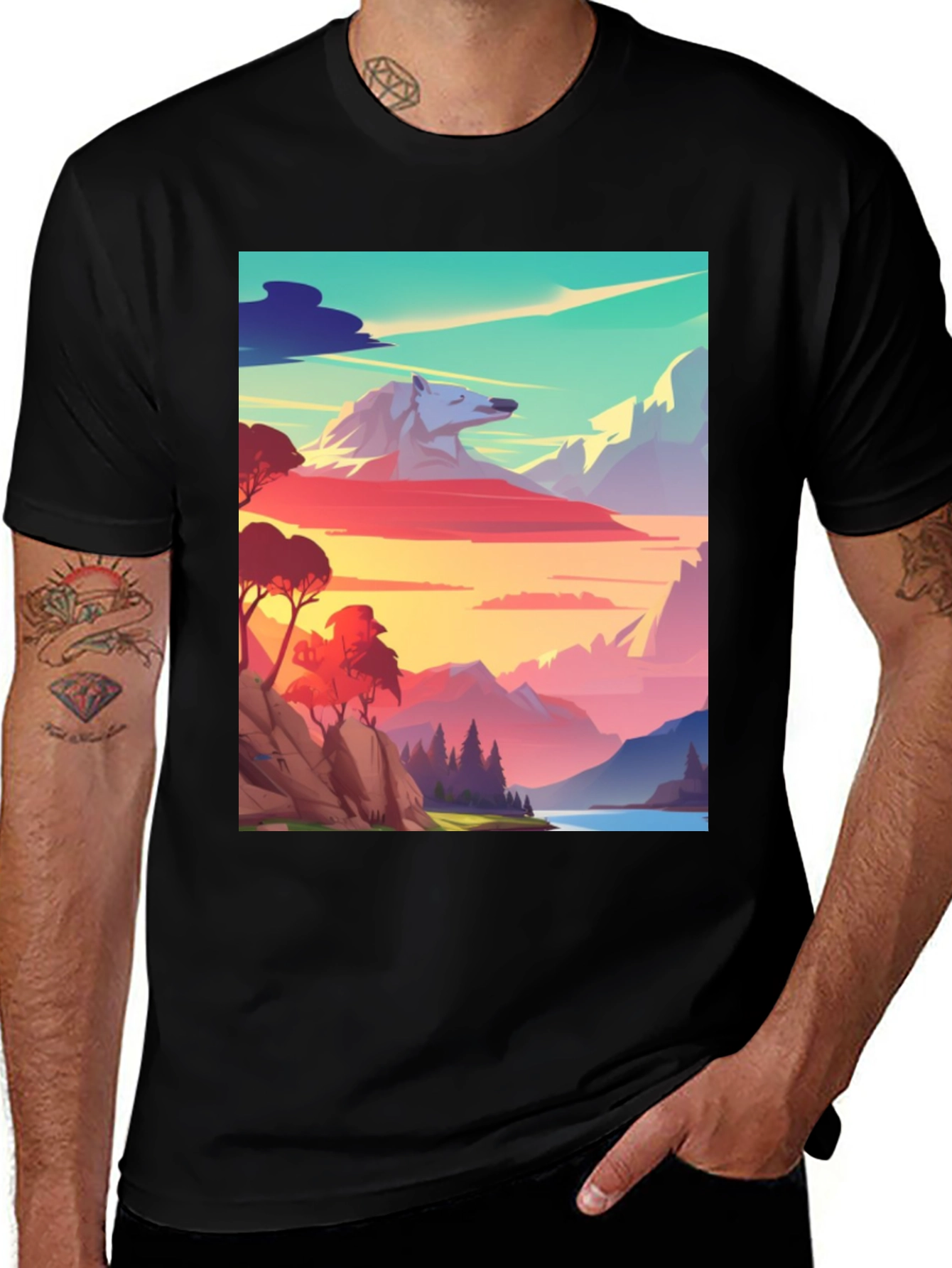 Variant 16 of Mountain & Wolf Graphic Black T-Shirt