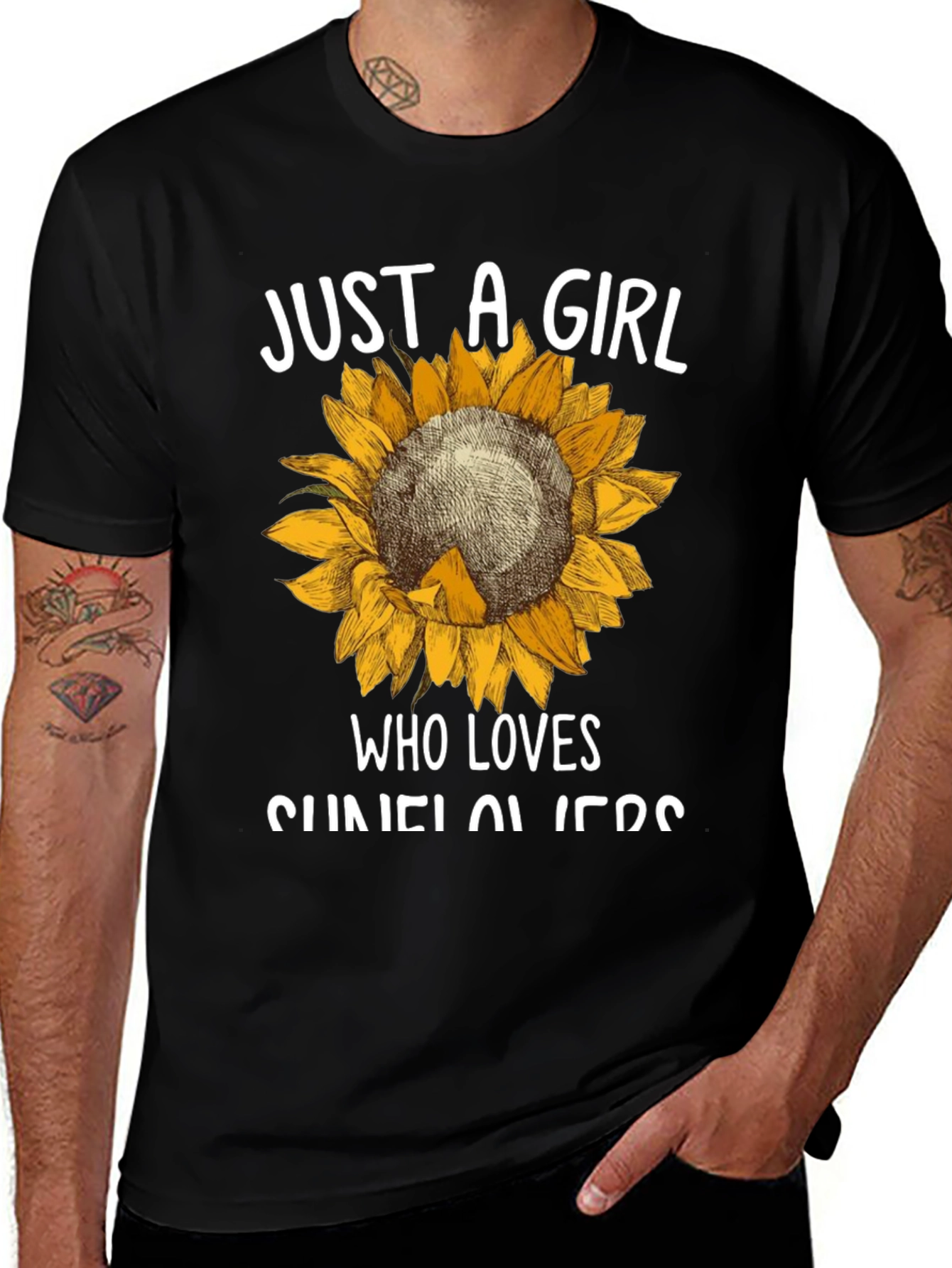 Black Sunflower Graphic Tee - Just A Girl Who Loves Sunflowers main image