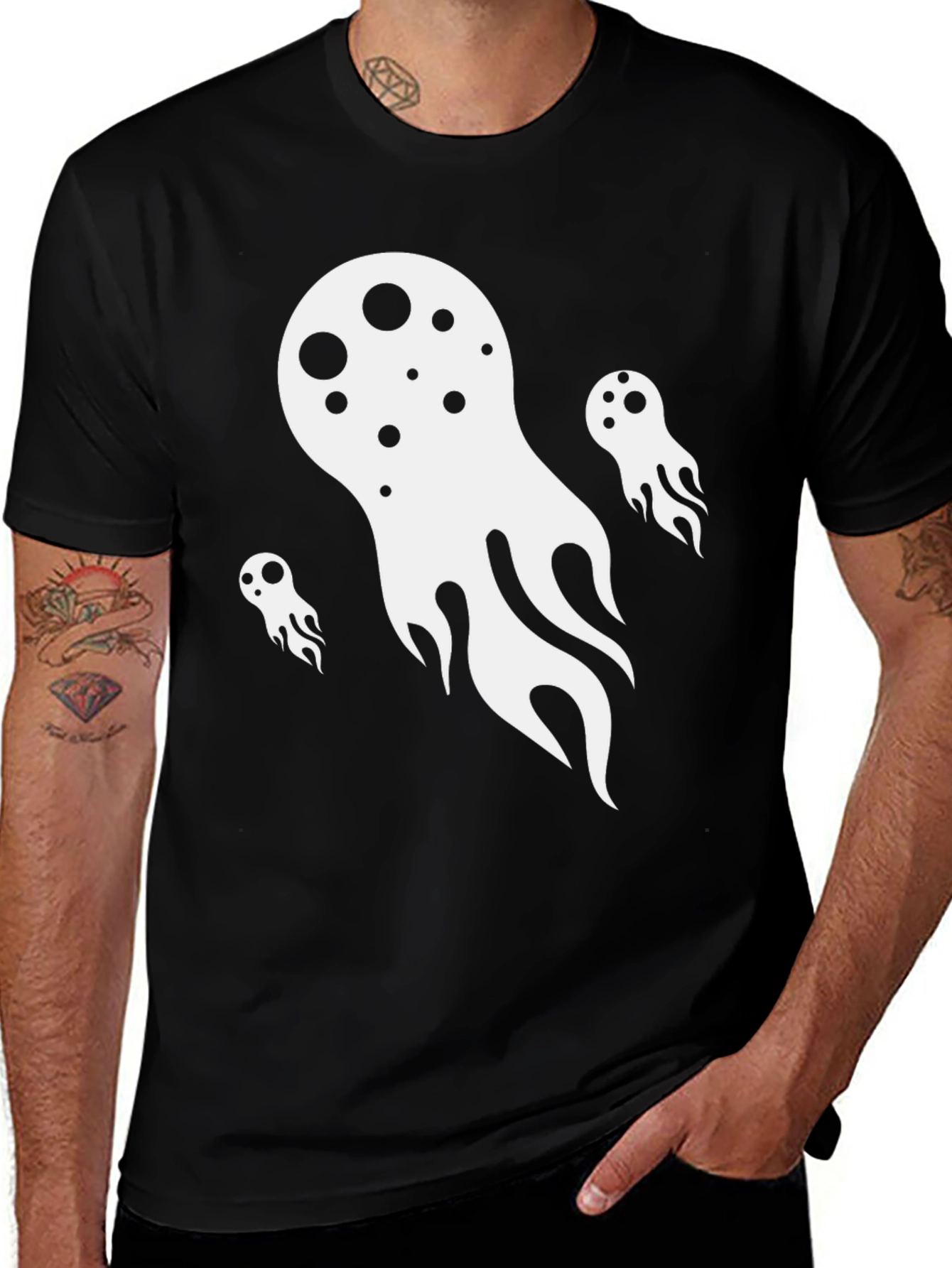 Variant 23 of Ghostly Graphic Tee - Black Cotton Blend