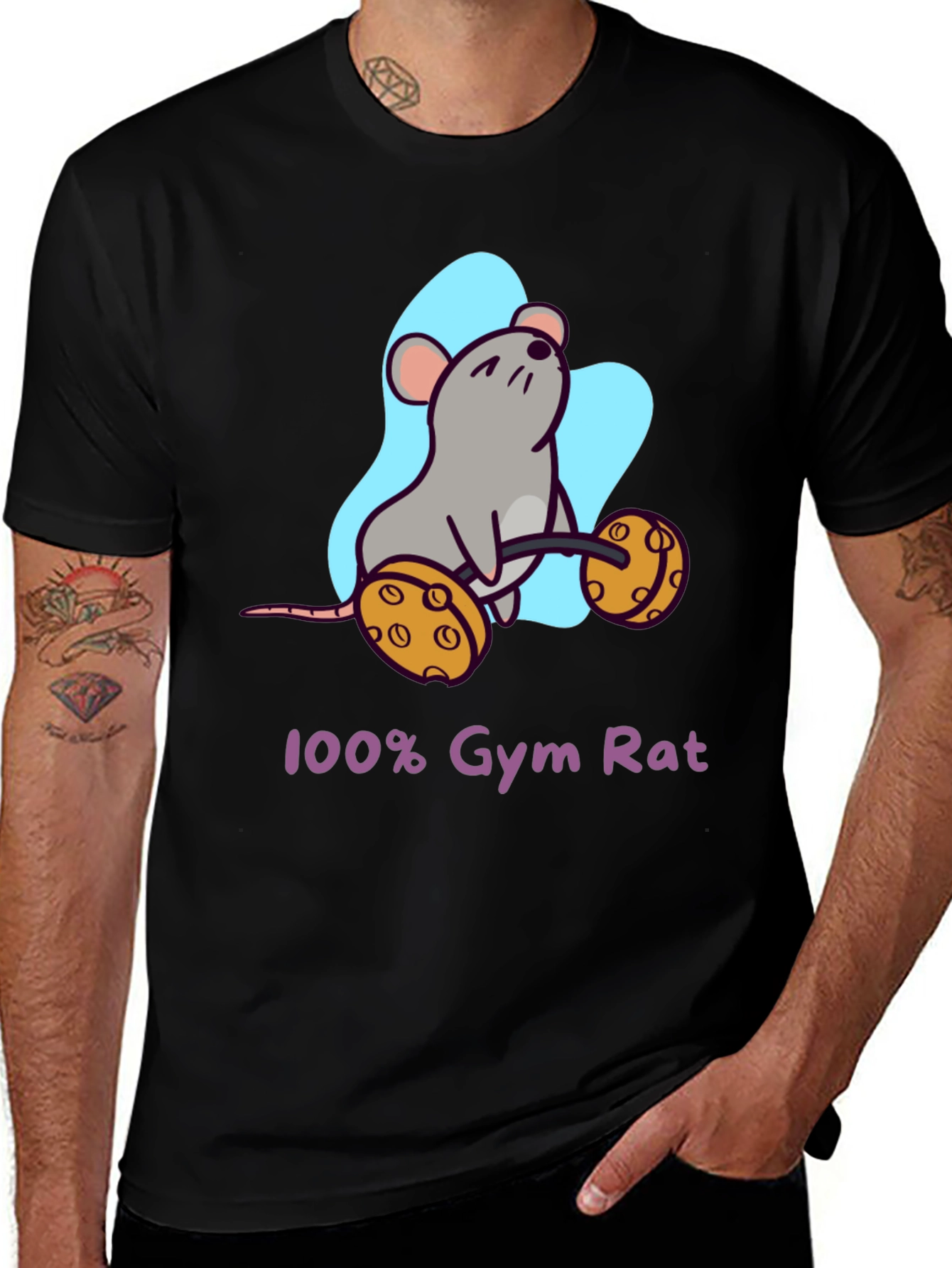 Gym Rat T-Shirt - Funny Mouse Lifting Weights
