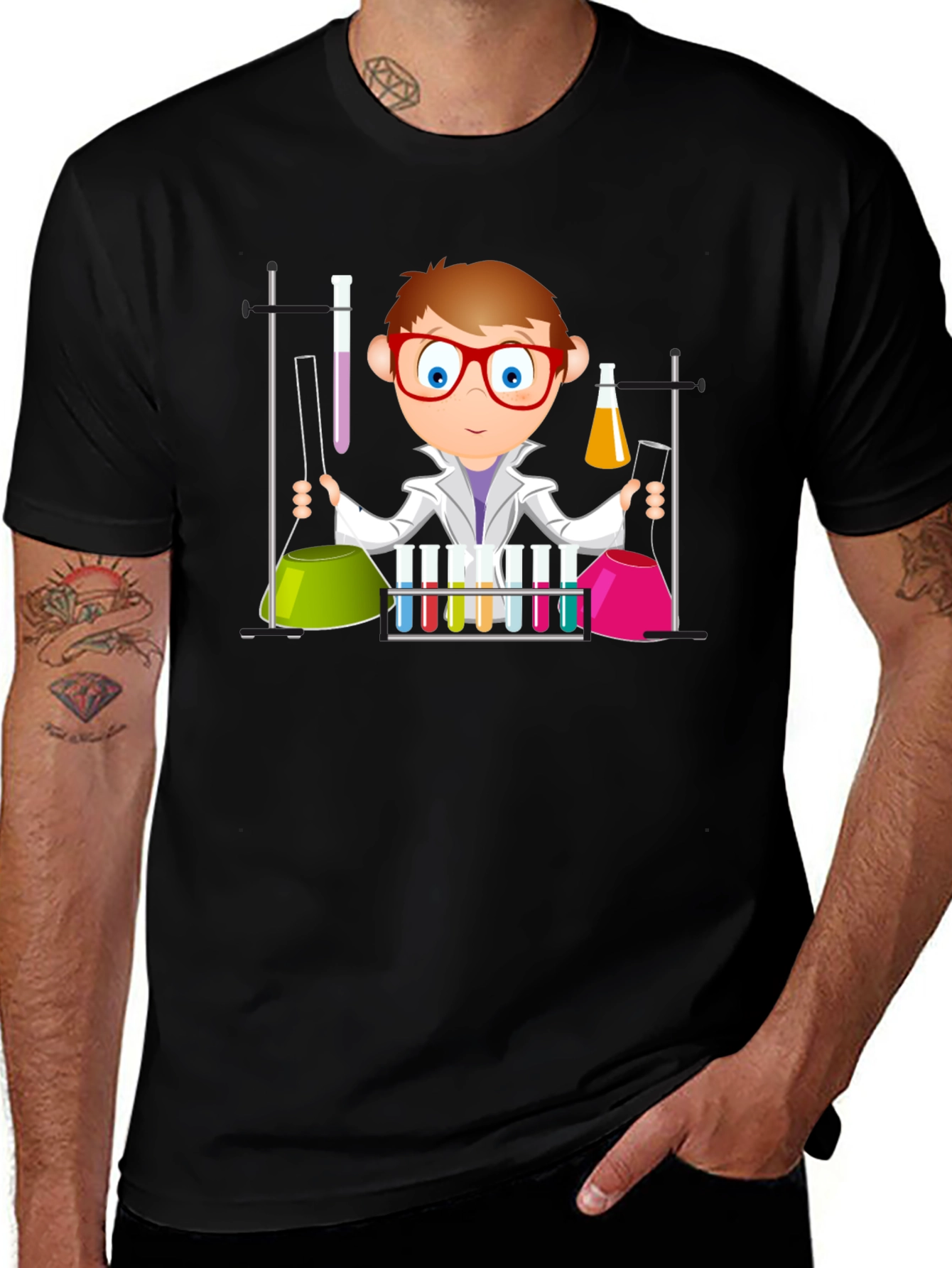 Variant 14 of Scientist Cartoon Graphic T-Shirt - Black