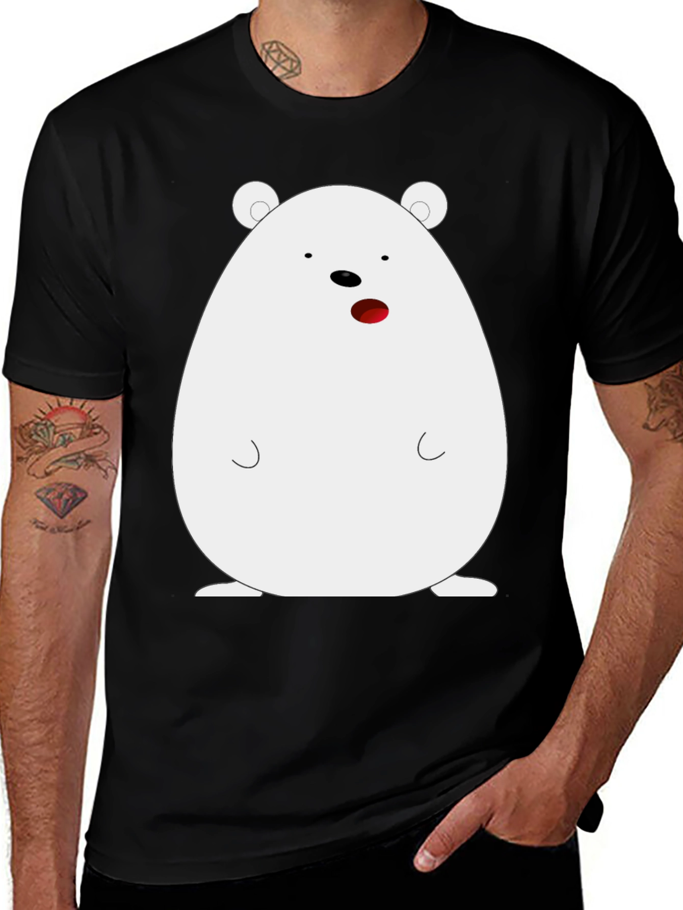 Variant 7 of Cartoon Bear Graphic Tee - Black Cotton Blend Shirt