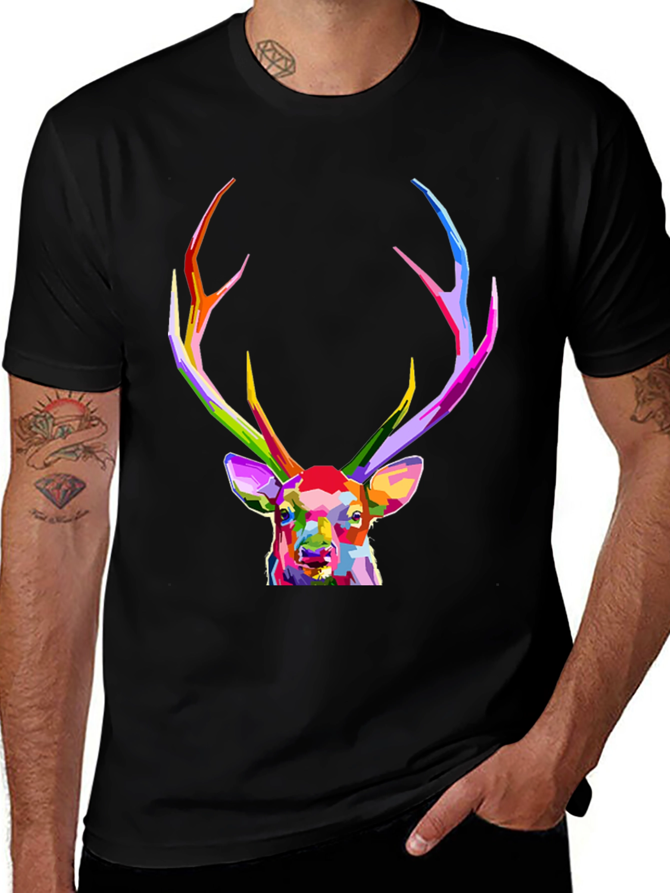 Variant 14 of Colorful Deer Graphic Tee - Modern Art Shirt