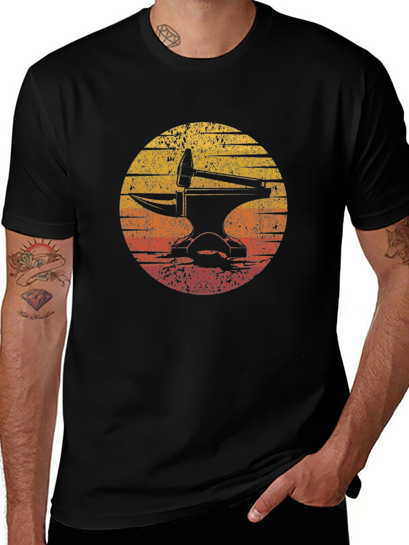 Variant 22 of Anvil Sunset Graphic Tee - Blacksmith Design T-Shirt