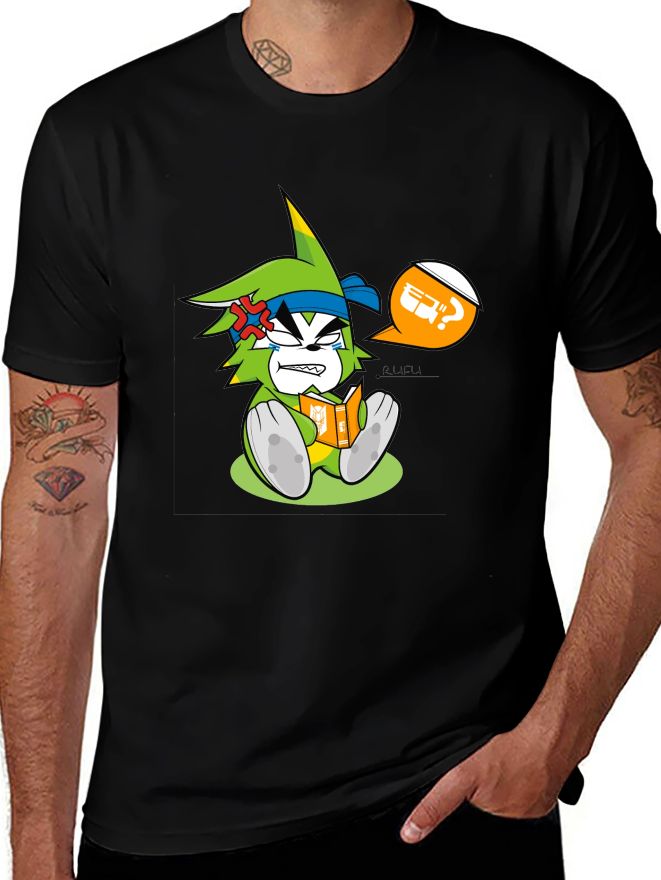 Angry Cartoon Character Reading Graphic Tee
