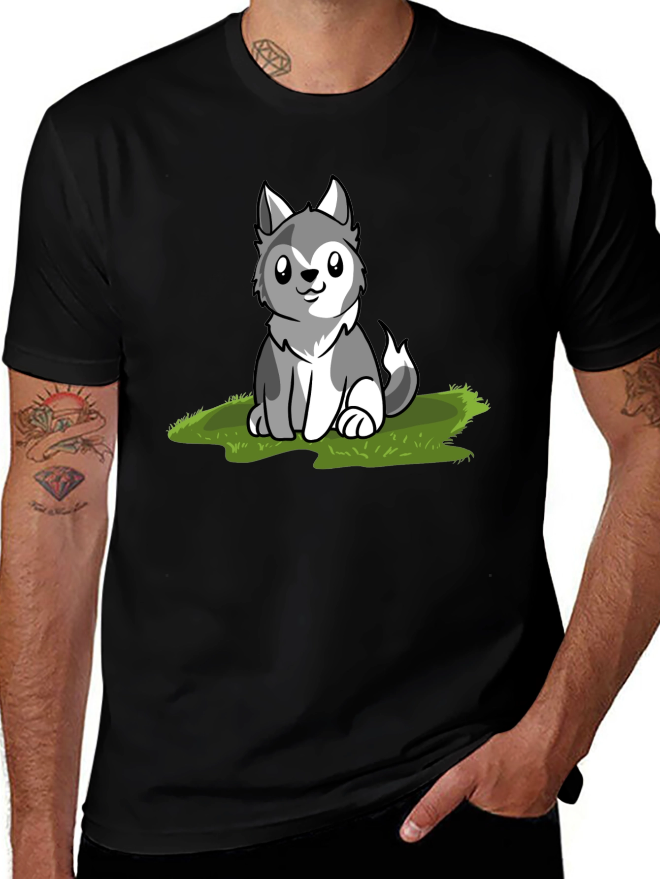 Black Cute Husky Puppy Graphic T-Shirt main image