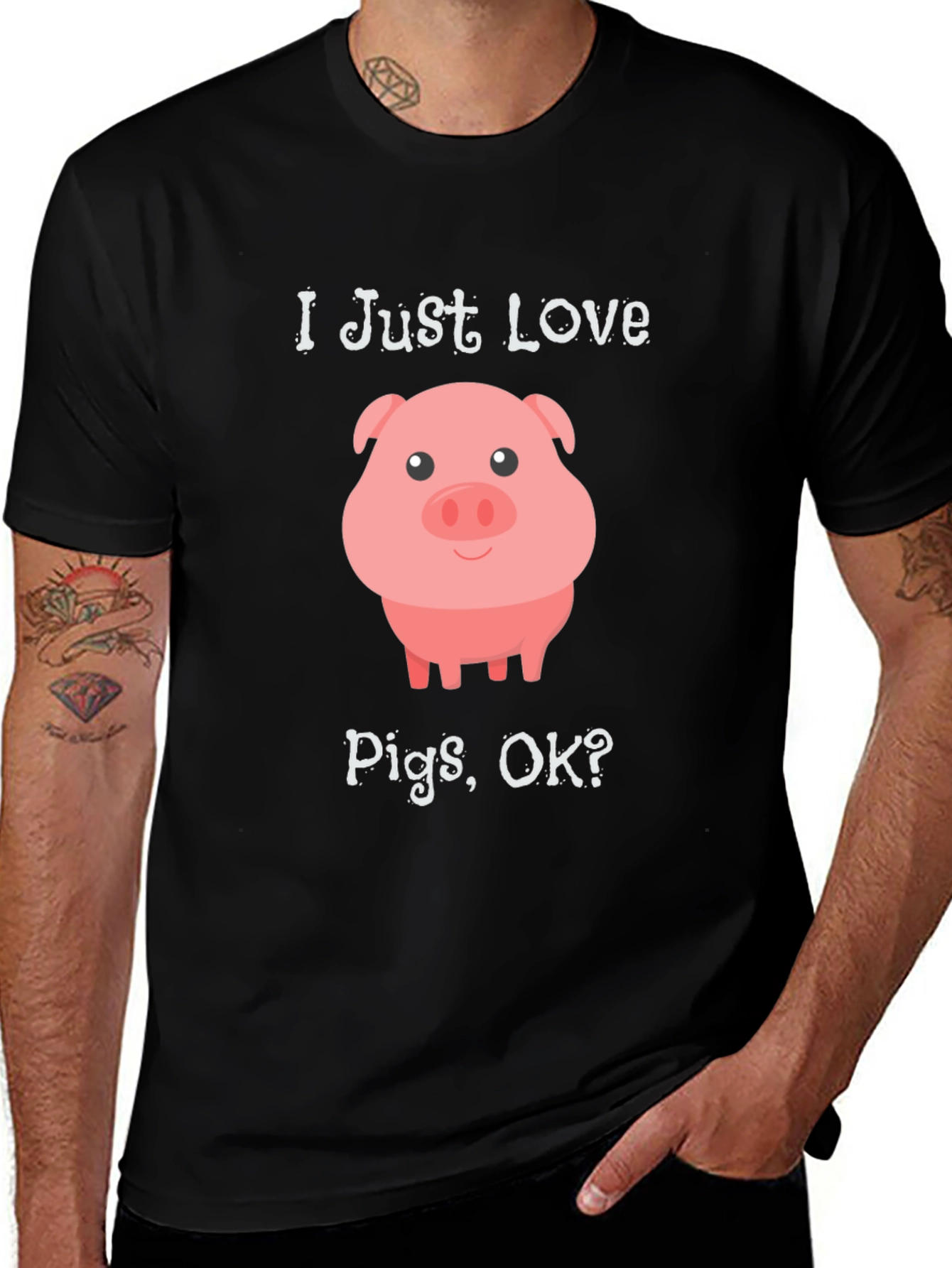 Variant 8 of I Just Love Pigs, OK? Black T-Shirt