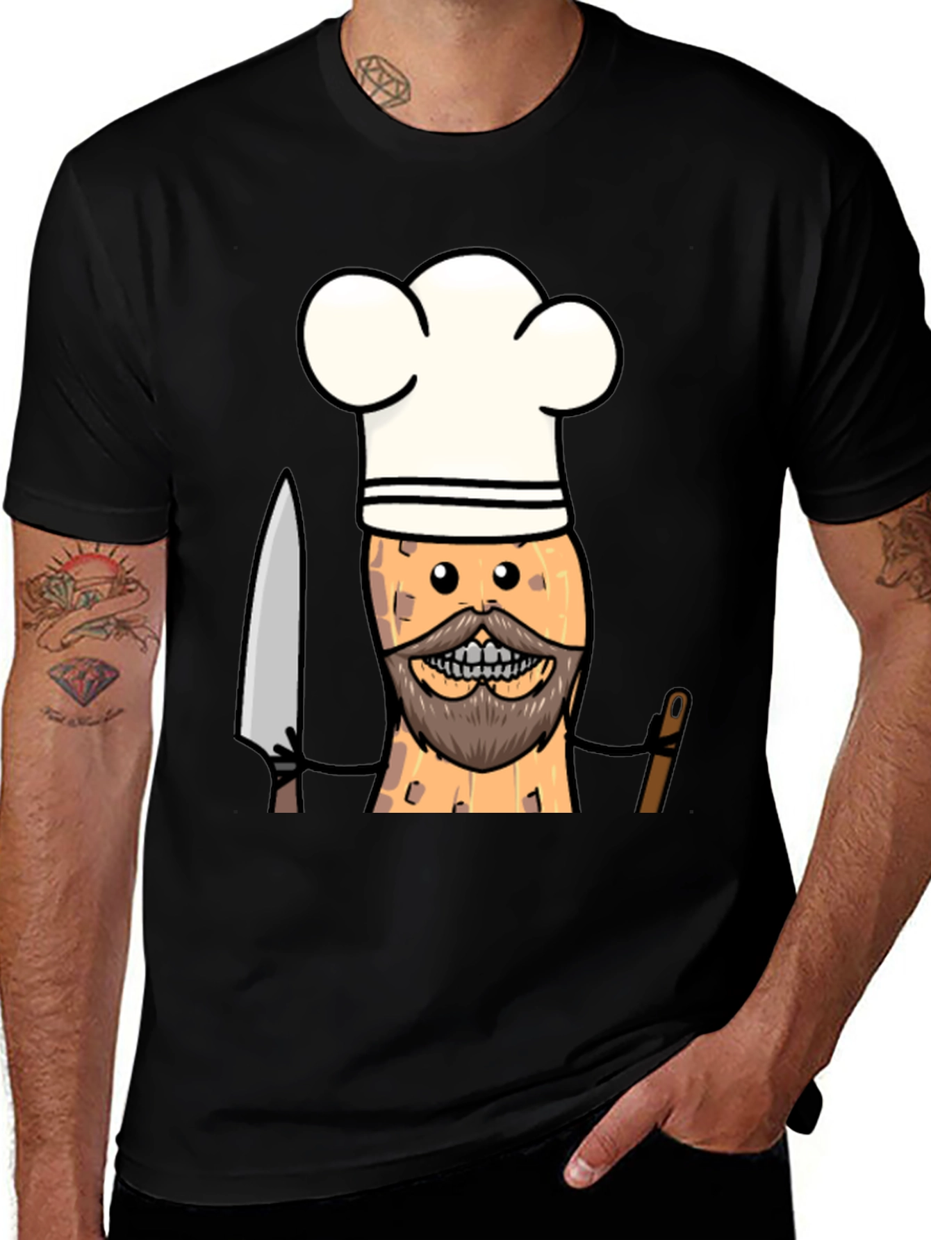 Variant 4 of Chef Peanut Cartoon Graphic Tee - Black T-Shirt