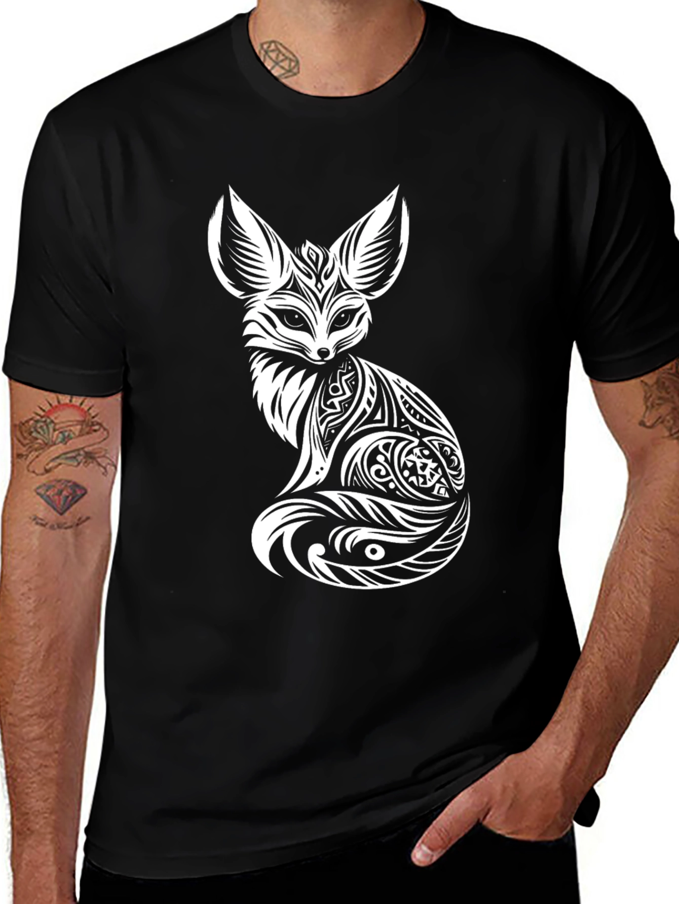 Variant 3 of Tribal Fox Graphic T-Shirt - Stylish Men's Tee