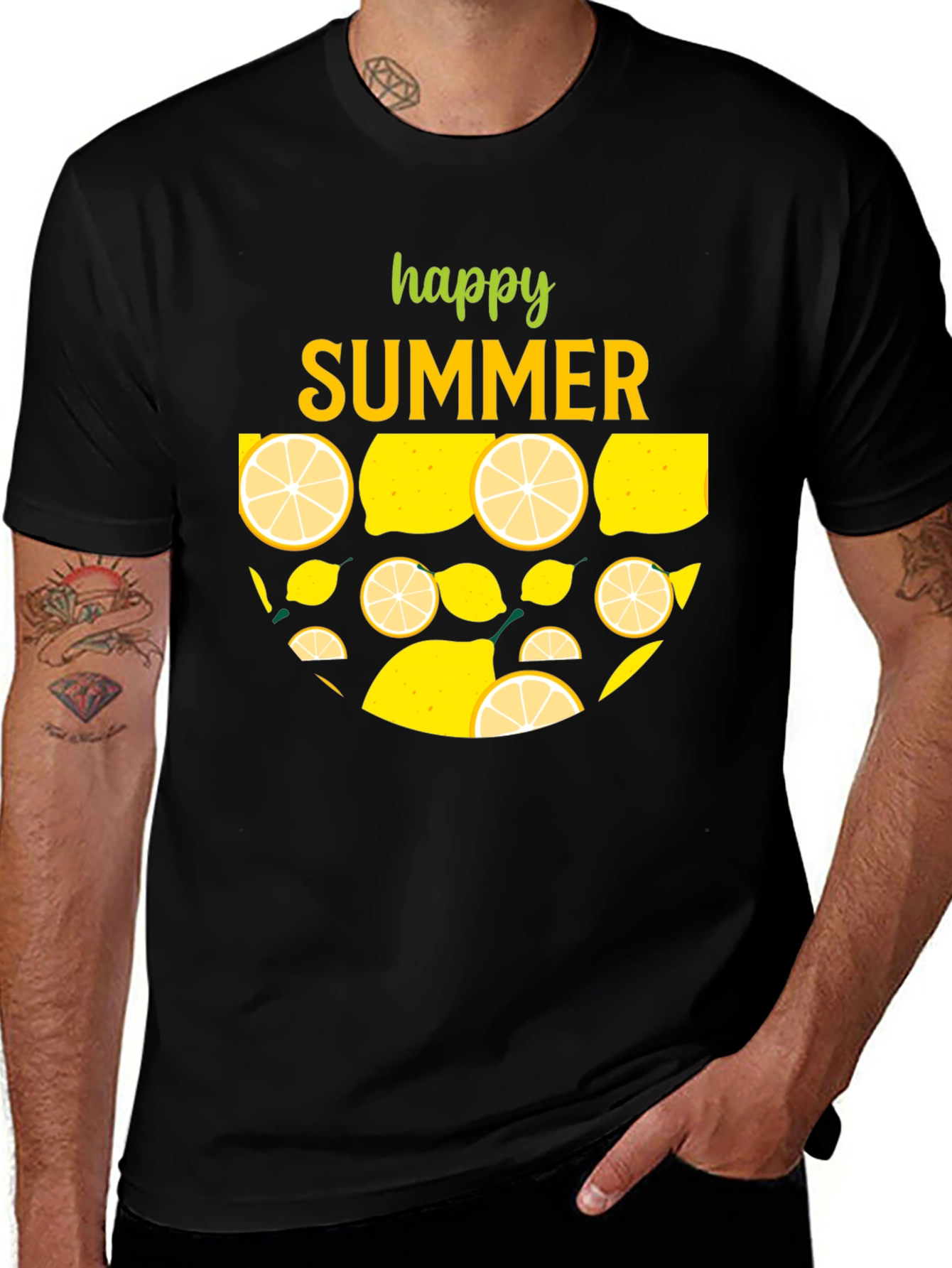 Black Happy Summer Lemon Graphic T-Shirt main image