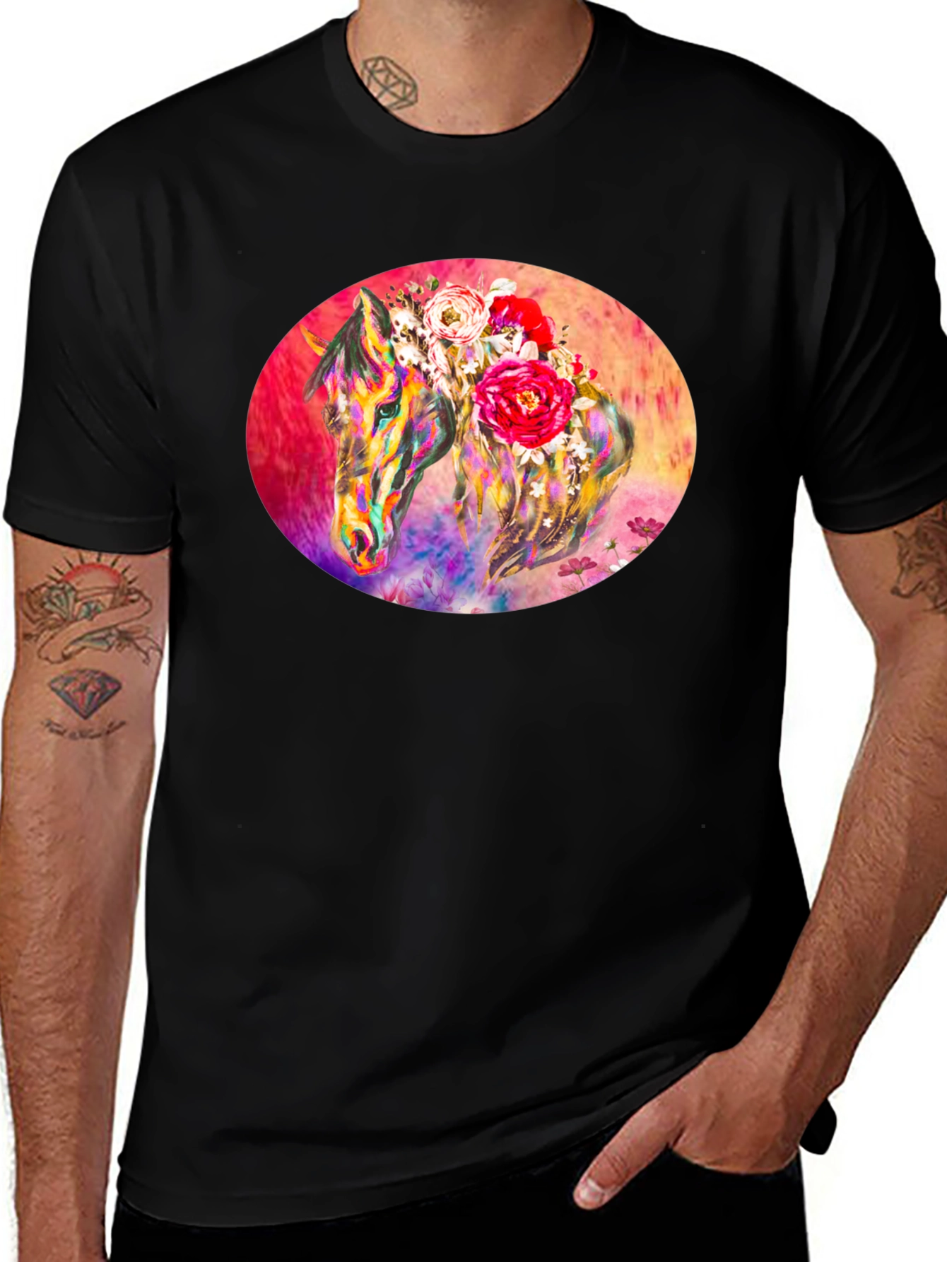 Variant 5 of Floral Horse Graphic Tee - Unique Art T-Shirt