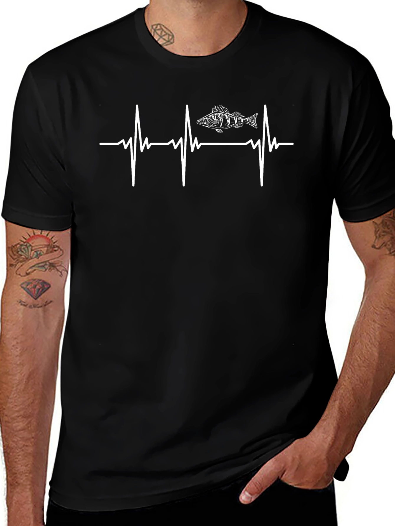 Variant 18 of Fishing Heartbeat T-Shirt - Black