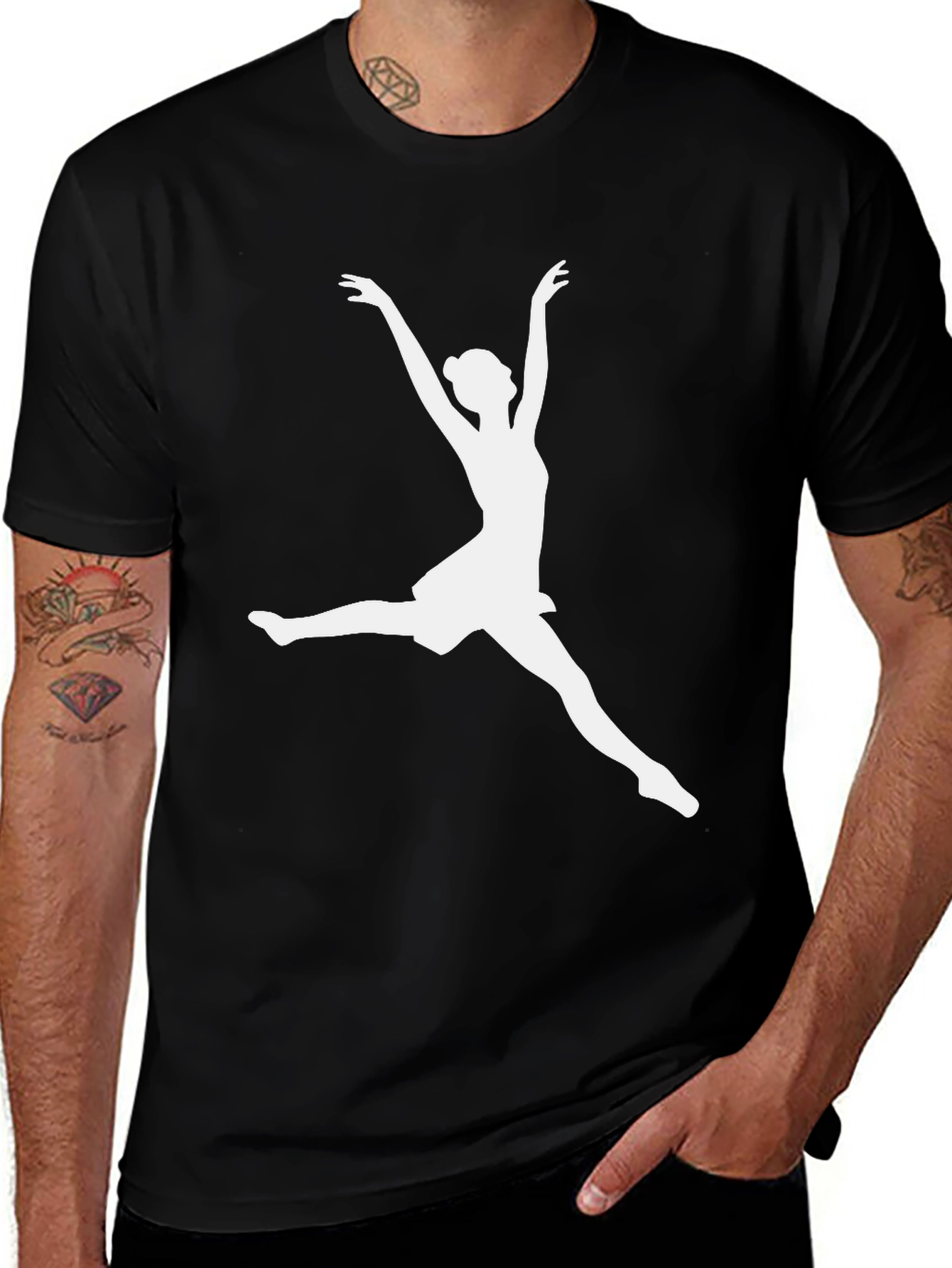 Variant 3 of Dancer Silhouette Graphic Tee - Black Cotton Casual Shirt