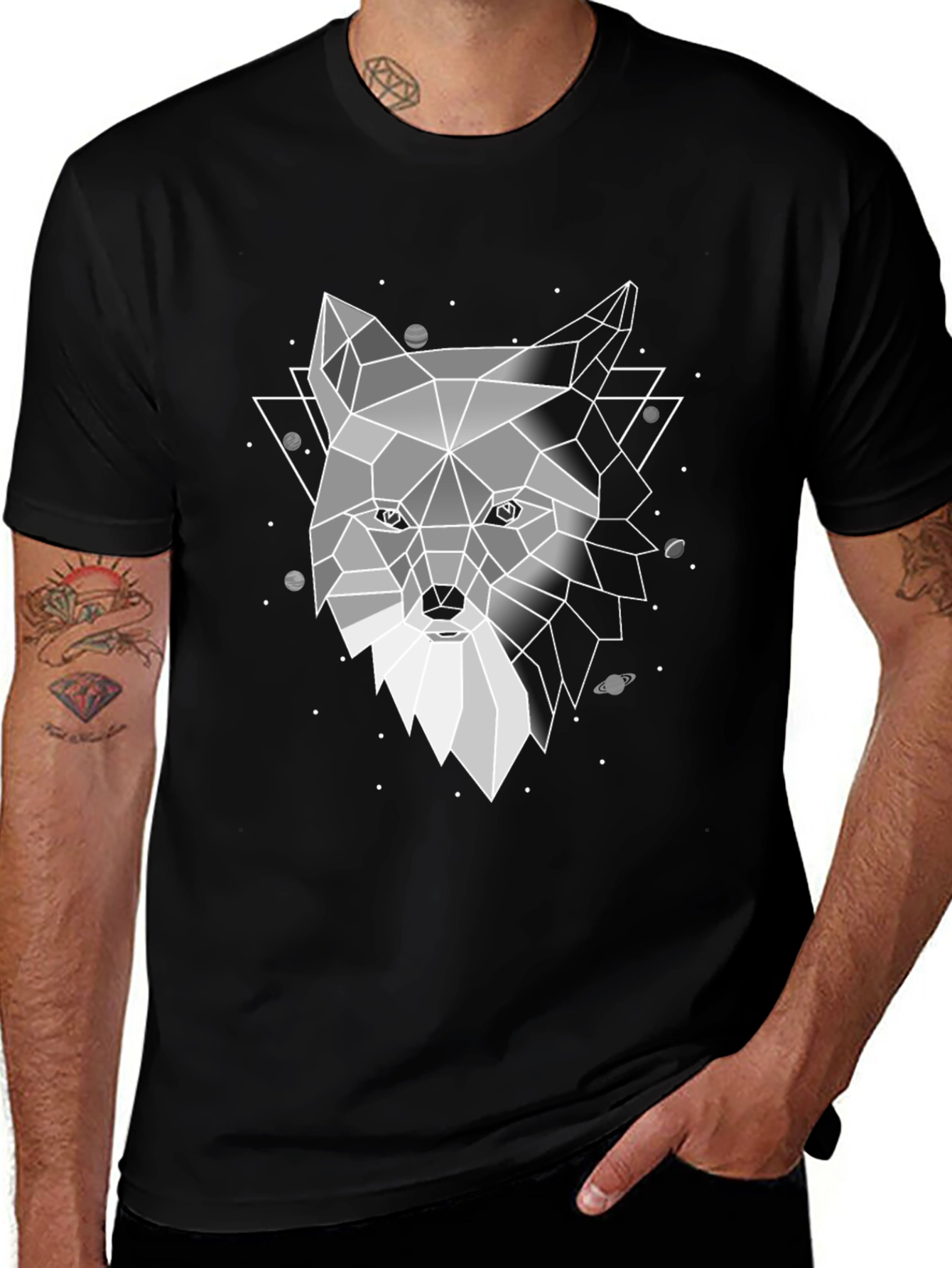 Variant 27 of Geometric Fox Graphic Black T-Shirt