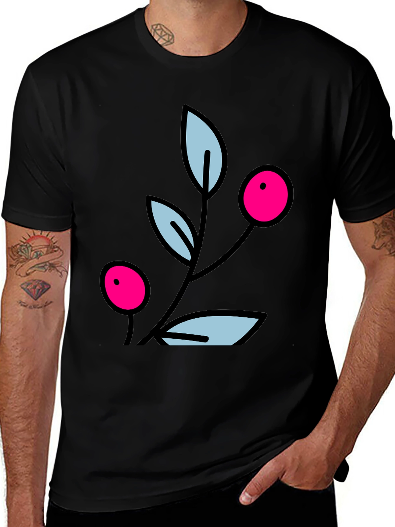 Variant 14 of Berry Branch Graphic Black T-Shirt