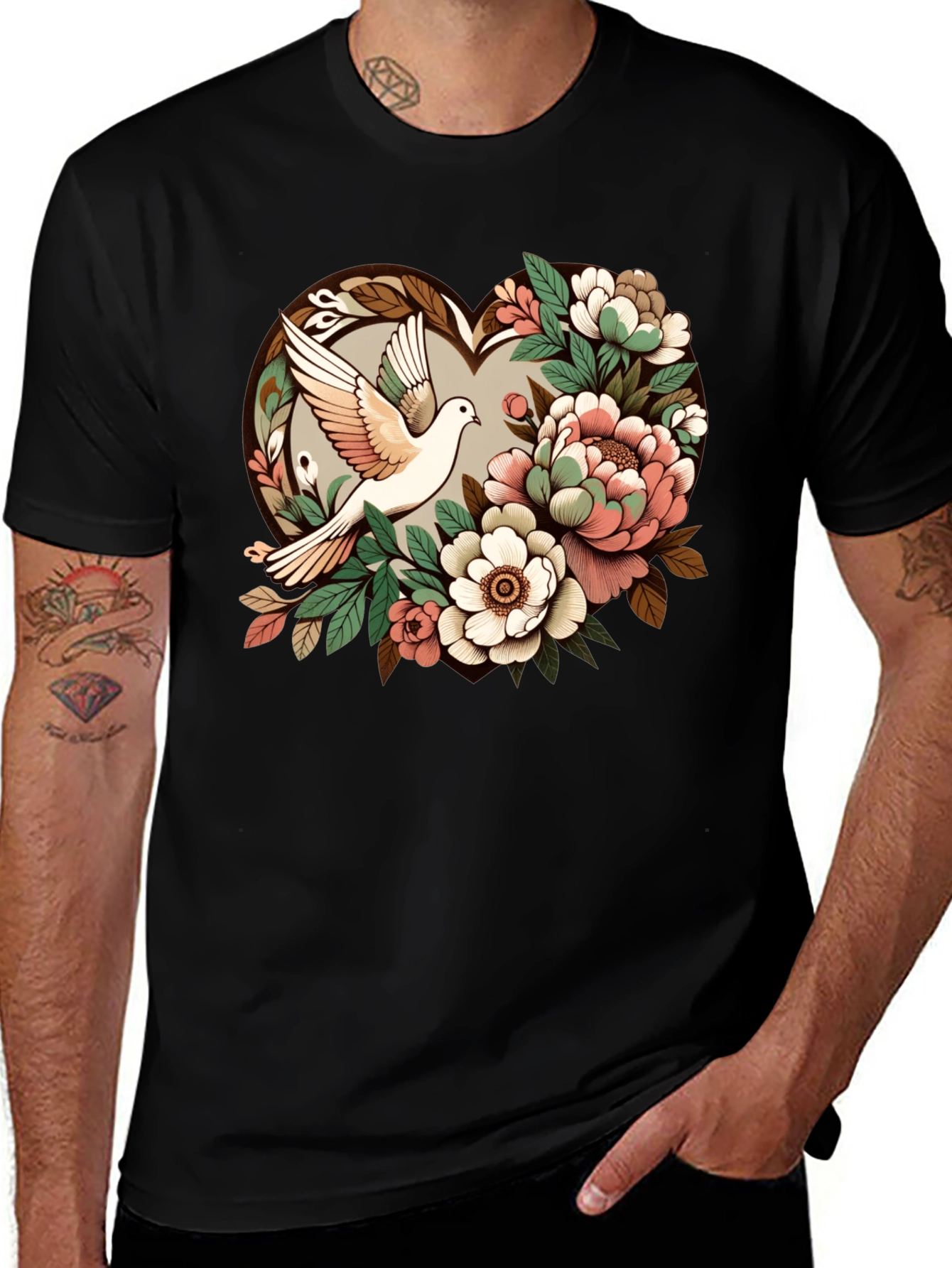 Variant 7 of Dove & Floral Heart Graphic T-Shirt