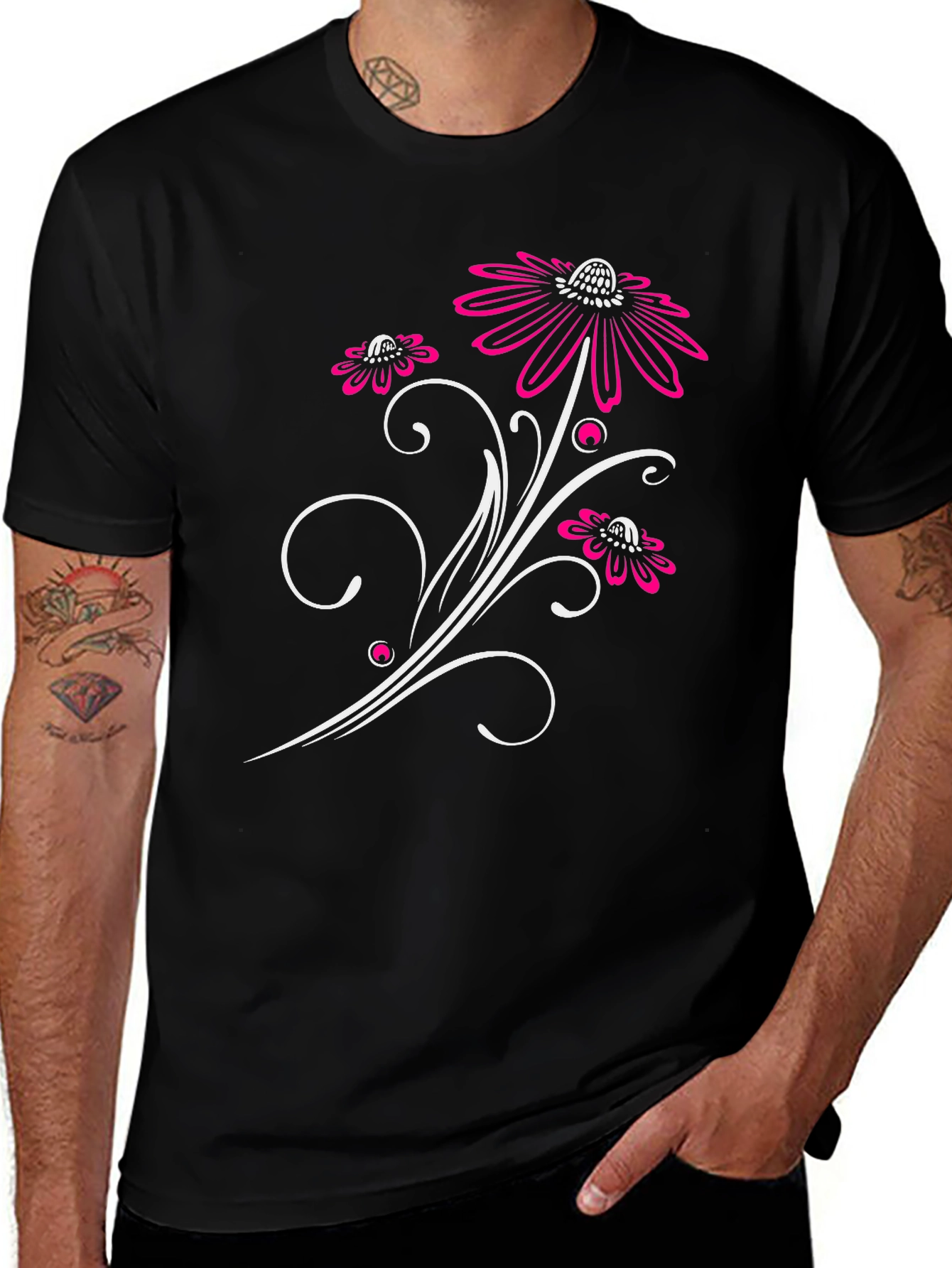 Floral Swirl Graphic Tee - Black