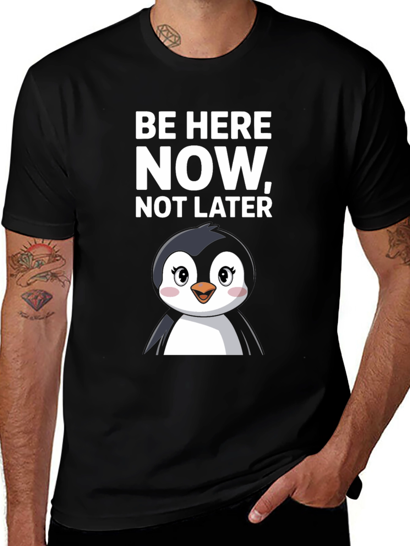 Variant 7 of Be Here Now Penguin T-Shirt - Black