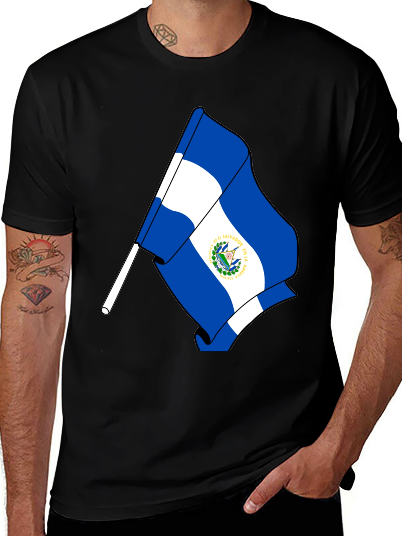 El Salvador Flag Graphic T-Shirt - Black