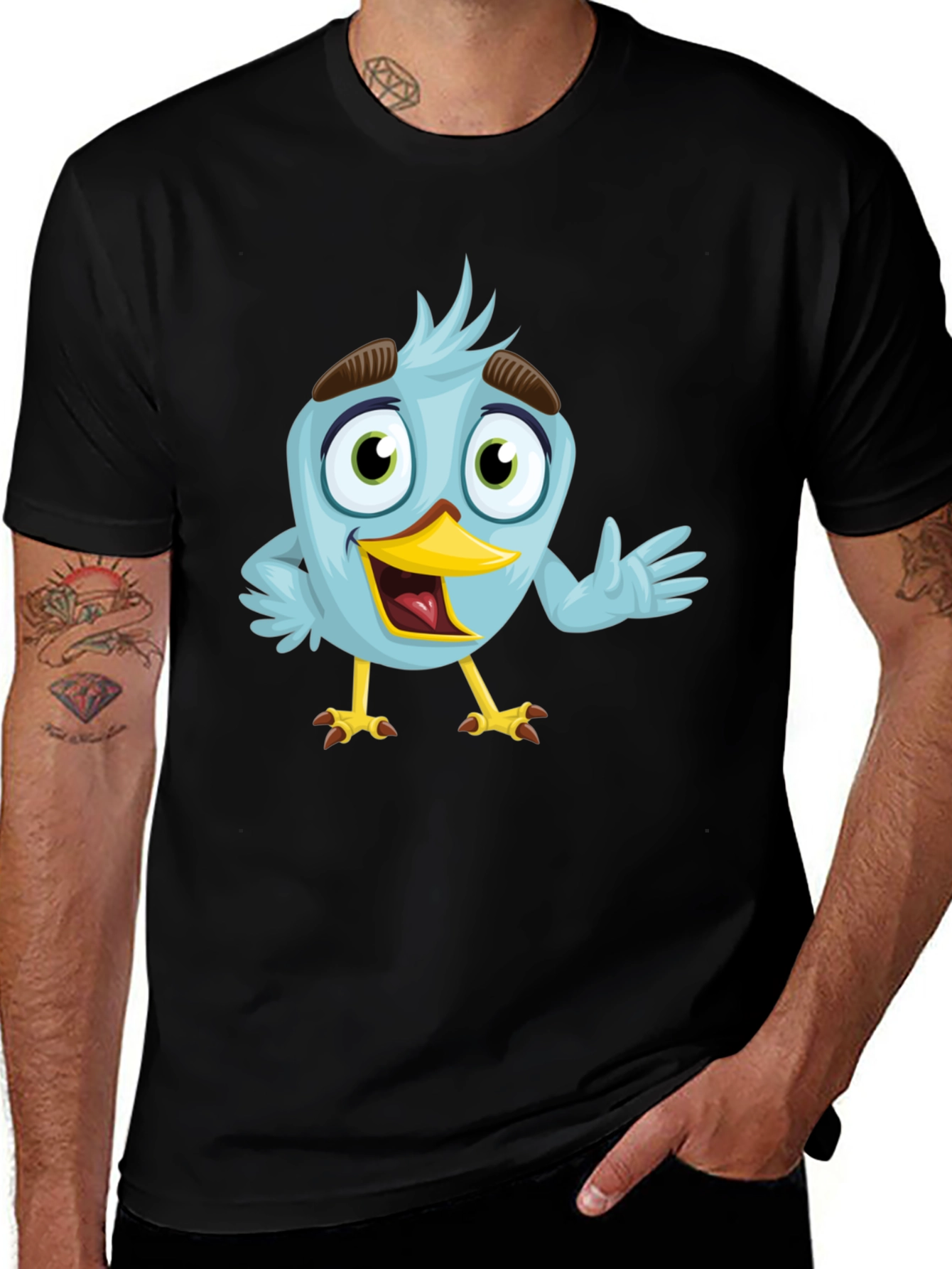 Variant 6 of Cartoon Bird Graphic Tee - Black Unisex T-Shirt