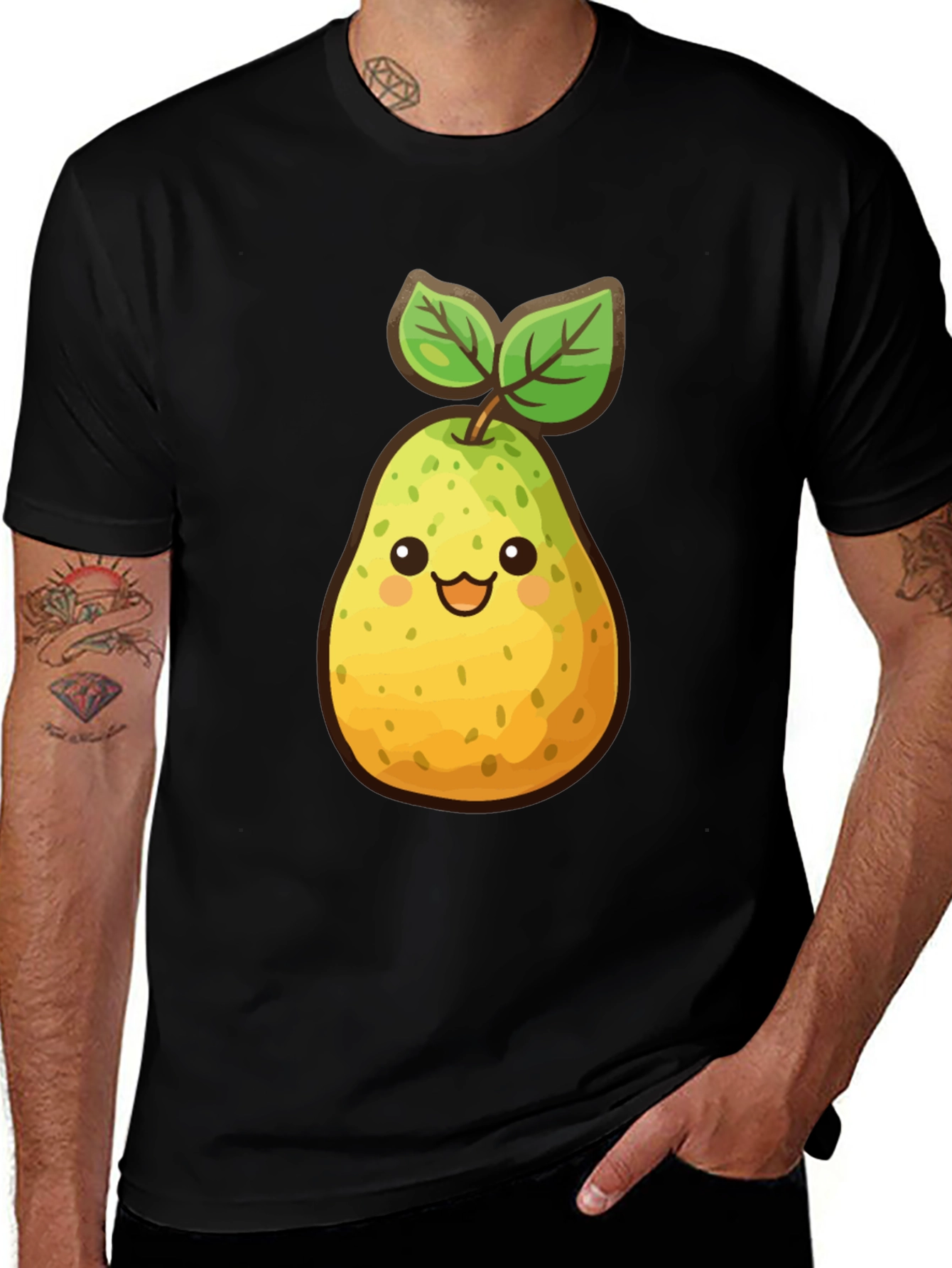 Variant 9 of Cute Pear Graphic T-Shirt - Black Crew Neck Tee