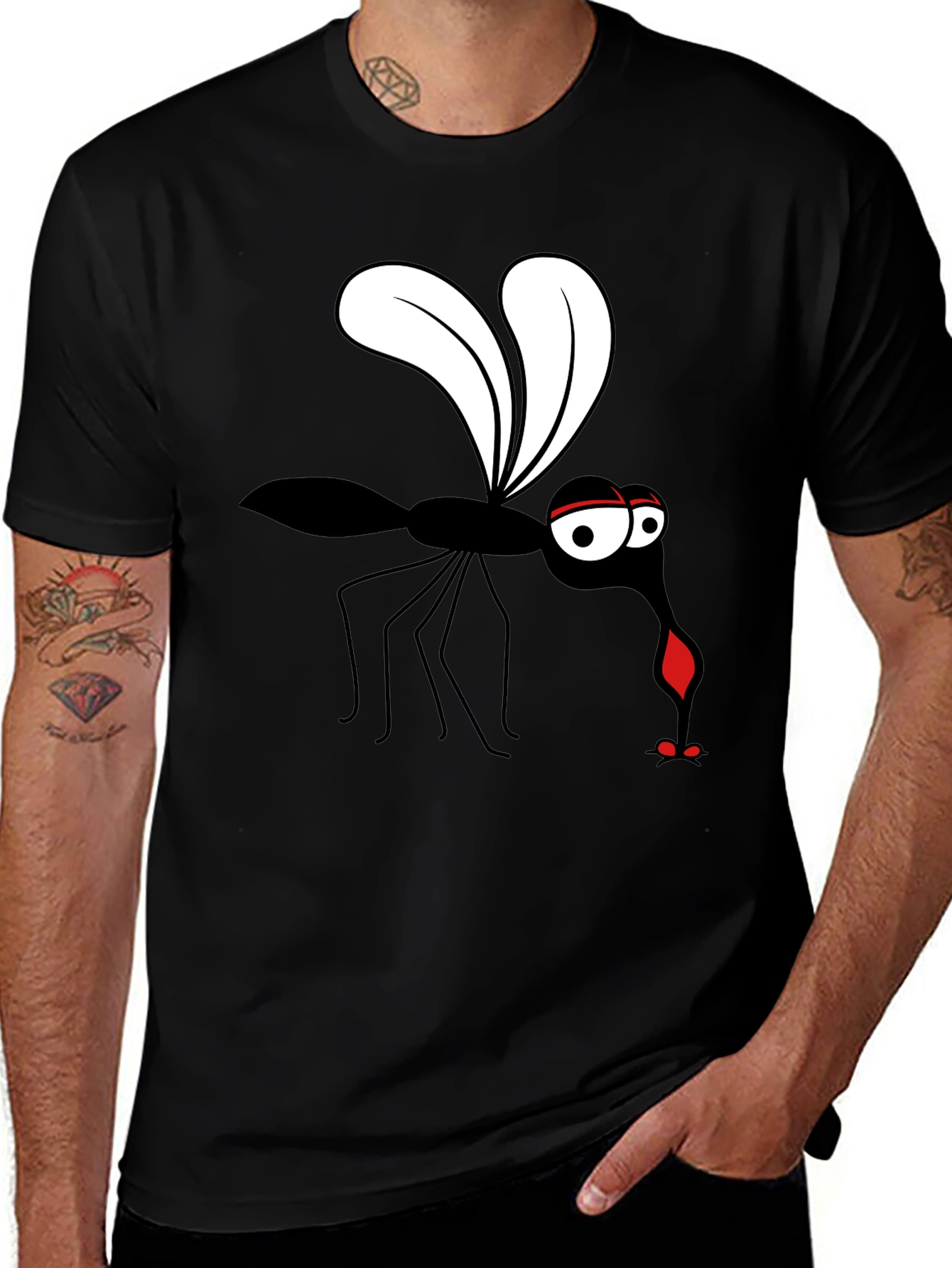 Variant 10 of Funny Mosquito Graphic T-Shirt - Black Cotton Tee