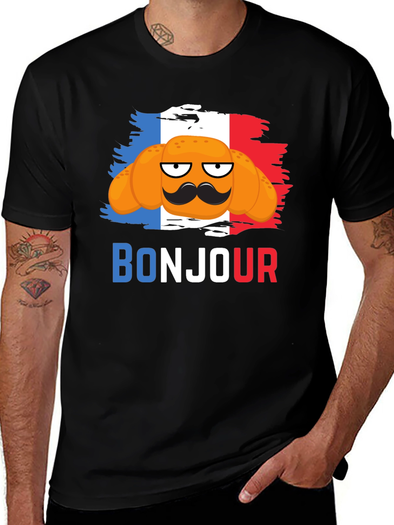 Variant 27 of Bonjour Croissant T-Shirt - French Flag