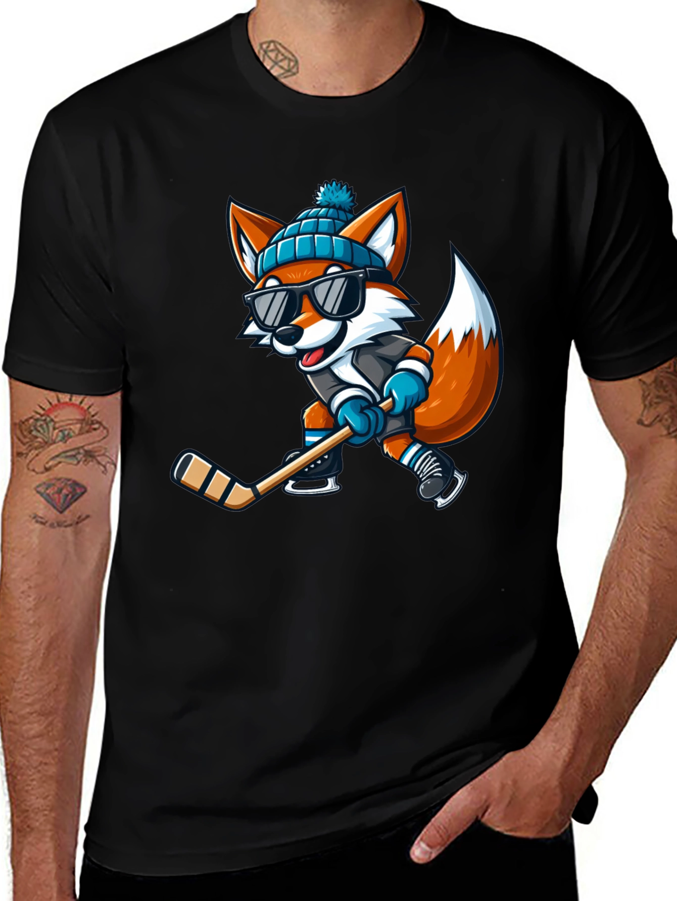 Variant 16 of Cool Fox Hockey Player Graphic T-Shirt