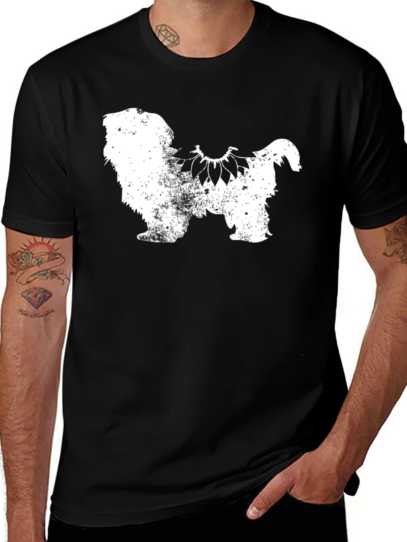 Variant 19 of Distressed Dog Sunflower Graphic Tee - Black