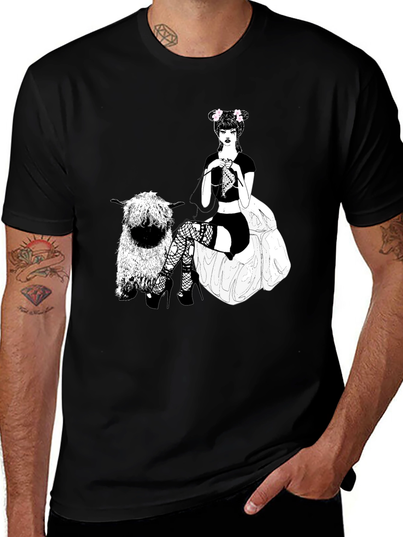 Variant 14 of Gothic Girl Knitting Sheep T-Shirt