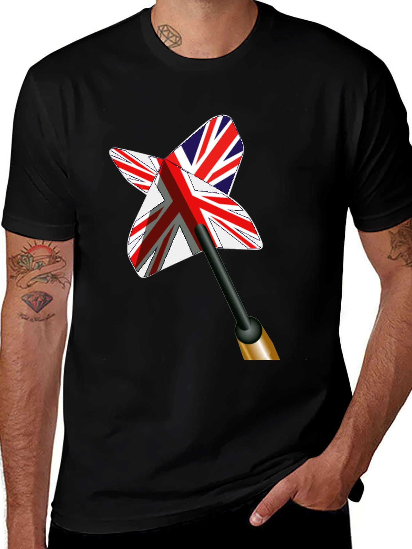 Variant 29 of UK Flag Dart T-Shirt - Black Cotton Tee