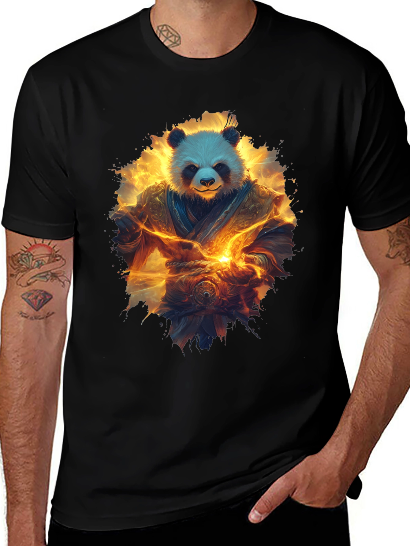 Black Panda Warrior Graphic T-Shirt main image