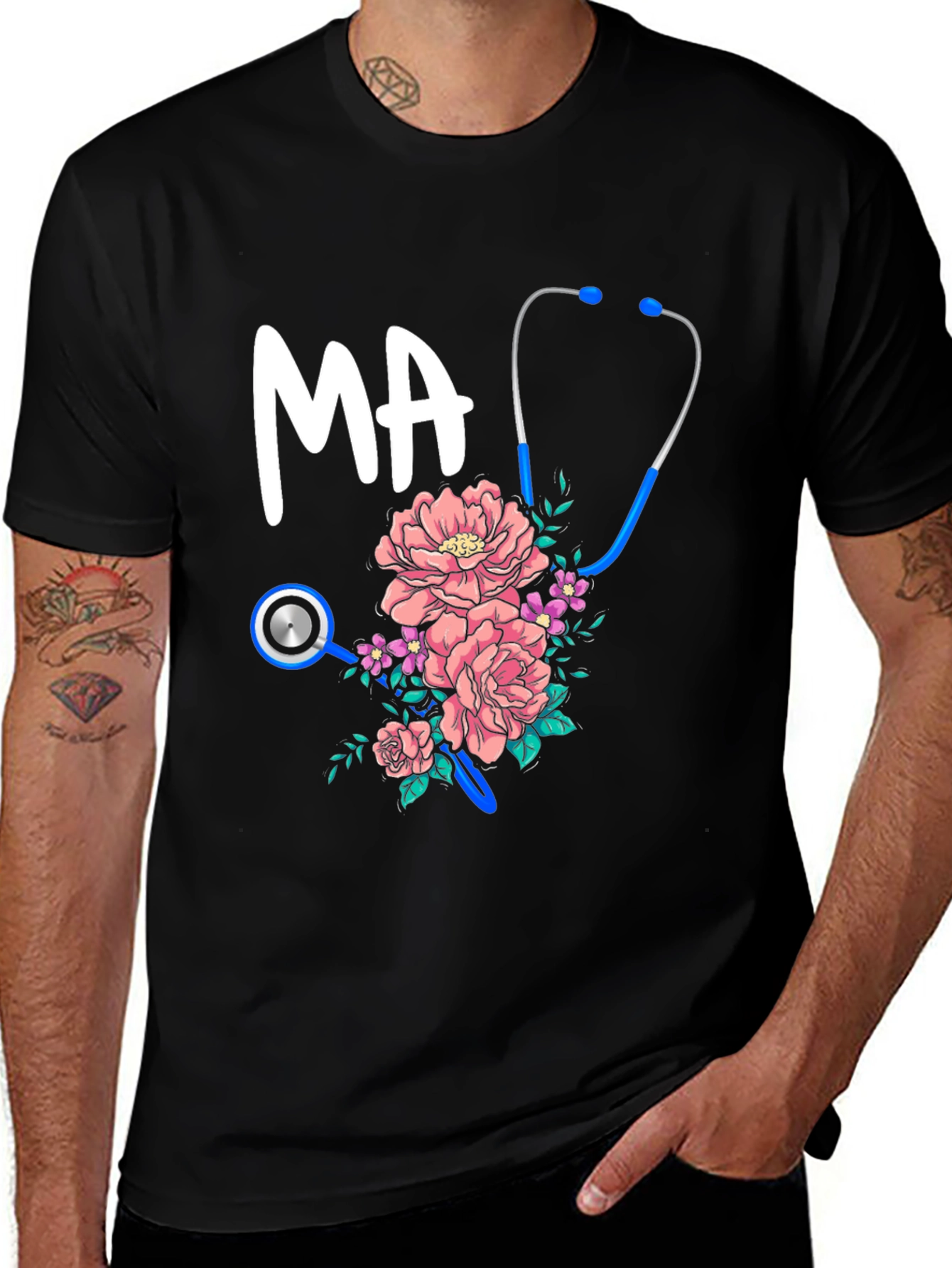 Medical Assistant Floral Stethoscope Graphic Tee