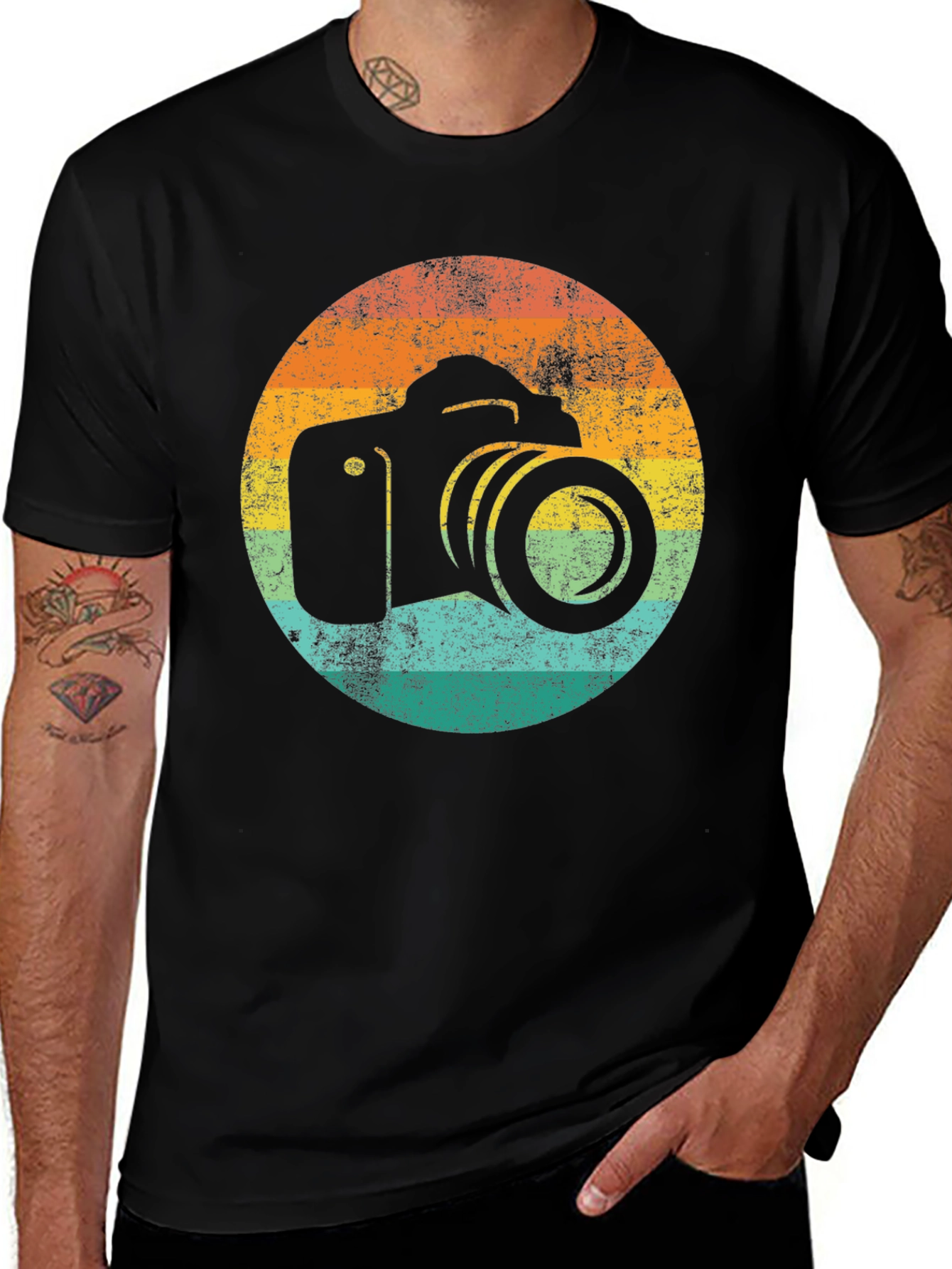 Variant 17 of Retro Camera Graphic Tee - Black Cotton T-Shirt