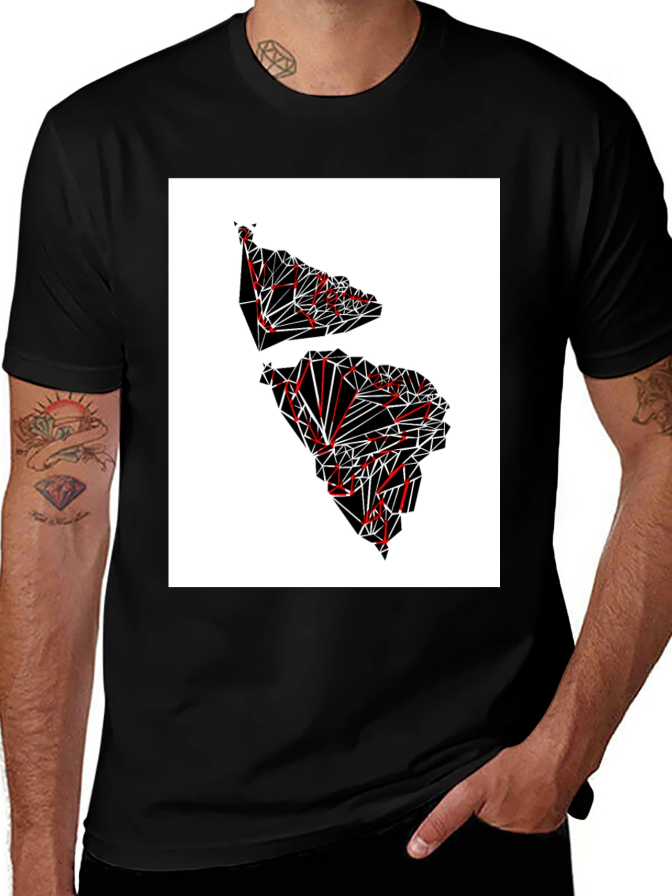Variant 3 of Geometric Continent Graphic Tee - Black