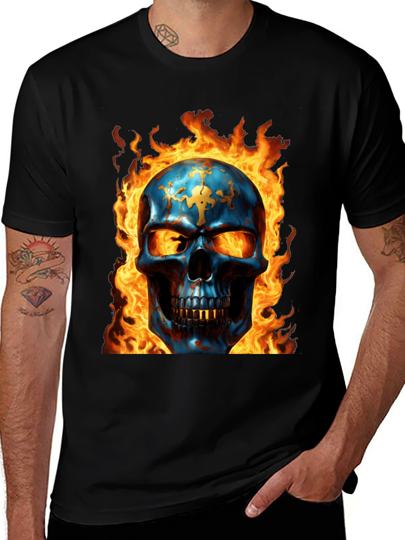 Variant 18 of Fiery Skull Graphic Black T-Shirt
