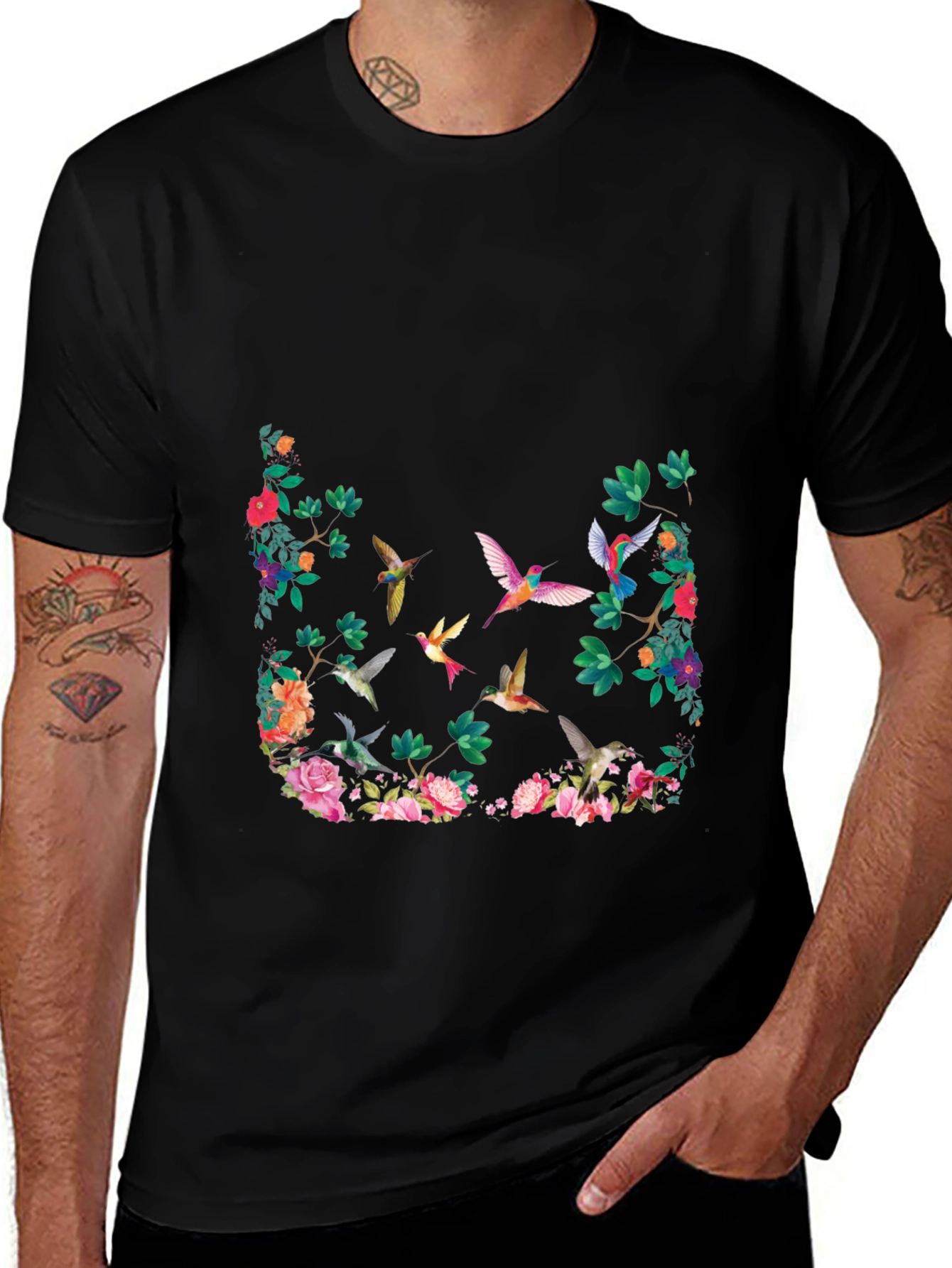 Variant 17 of Floral Hummingbird Graphic T-Shirt