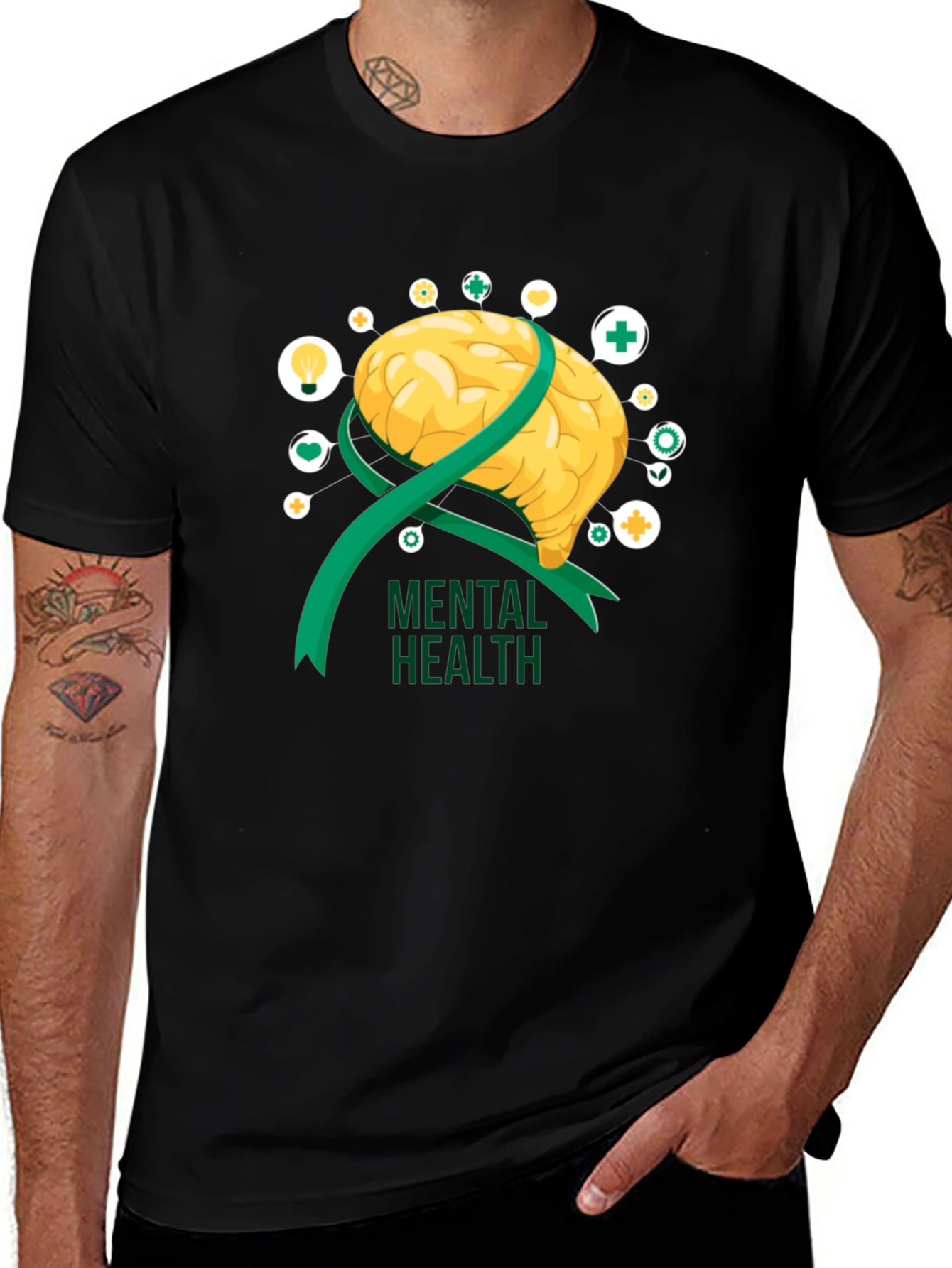 Variant 5 of Mental Health Awareness T-Shirt: Brain & Ribbon Design