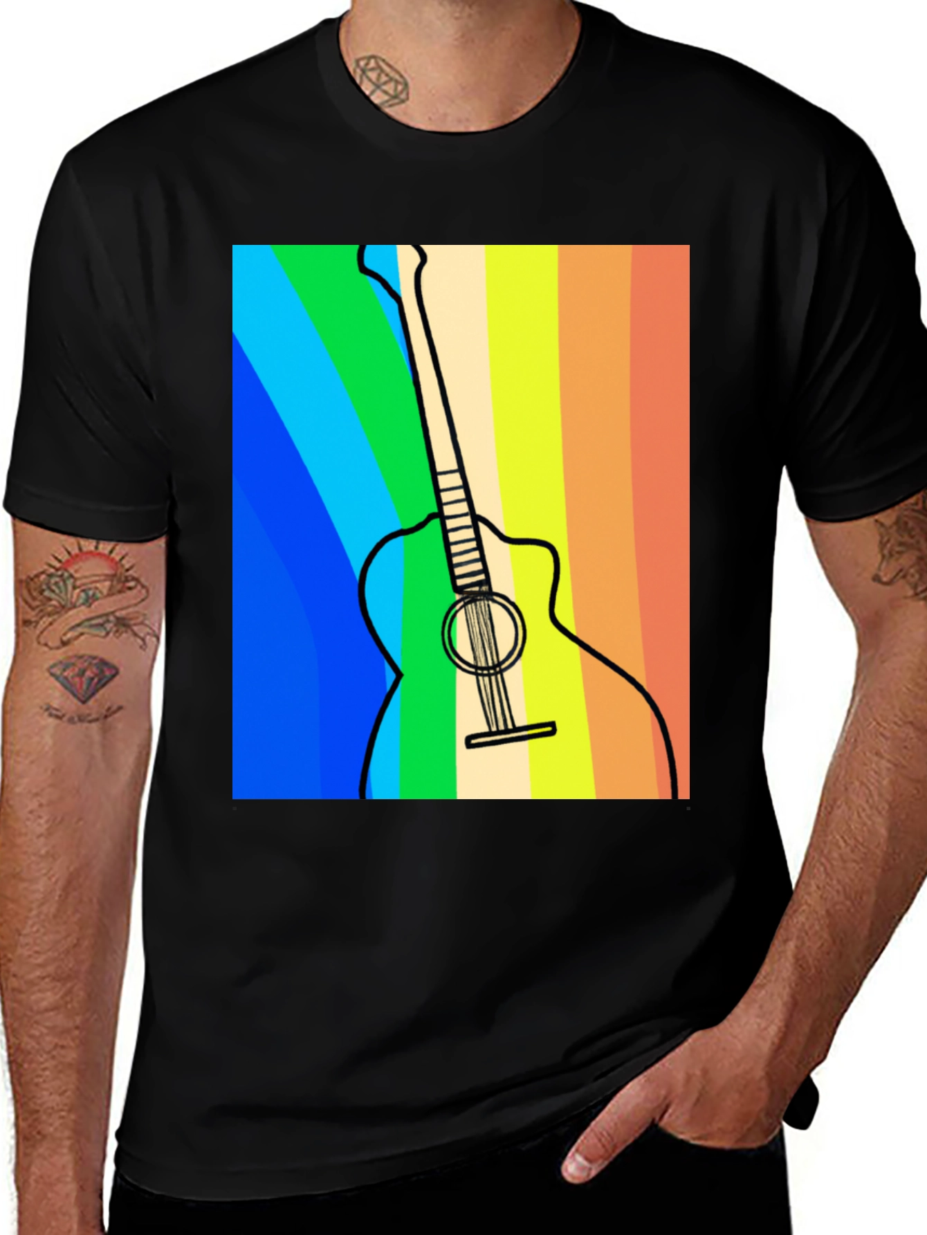 Variant 6 of Rainbow Guitar Graphic Tee - Musical Style