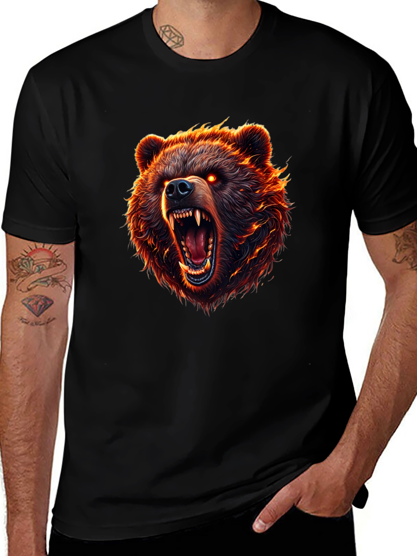 Variant 2 of Men's Black T-Shirt with Fierce Bear Graphic