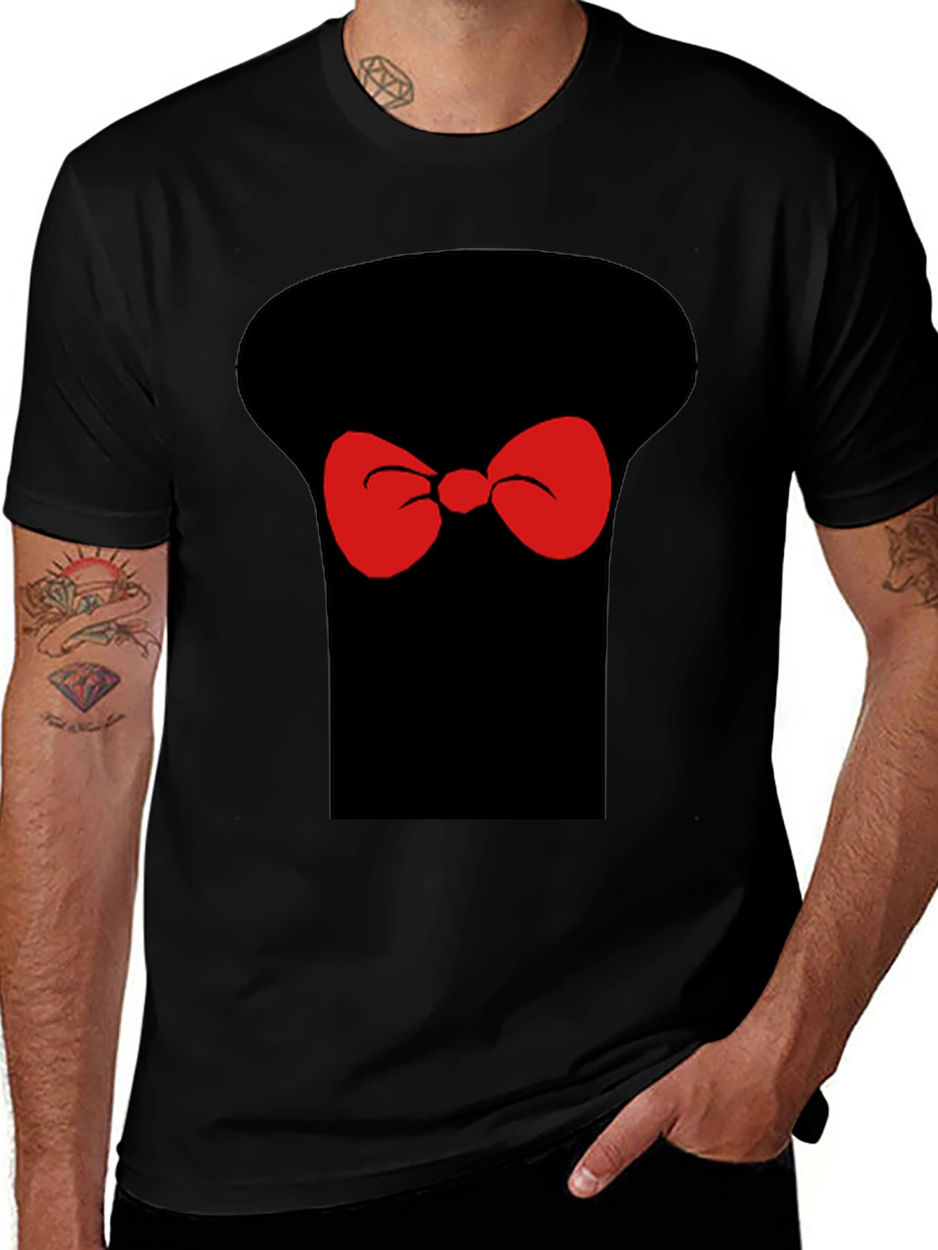 Variant 24 of Whimsical Bow Tie Graphic T-Shirt - Casual Black Tee