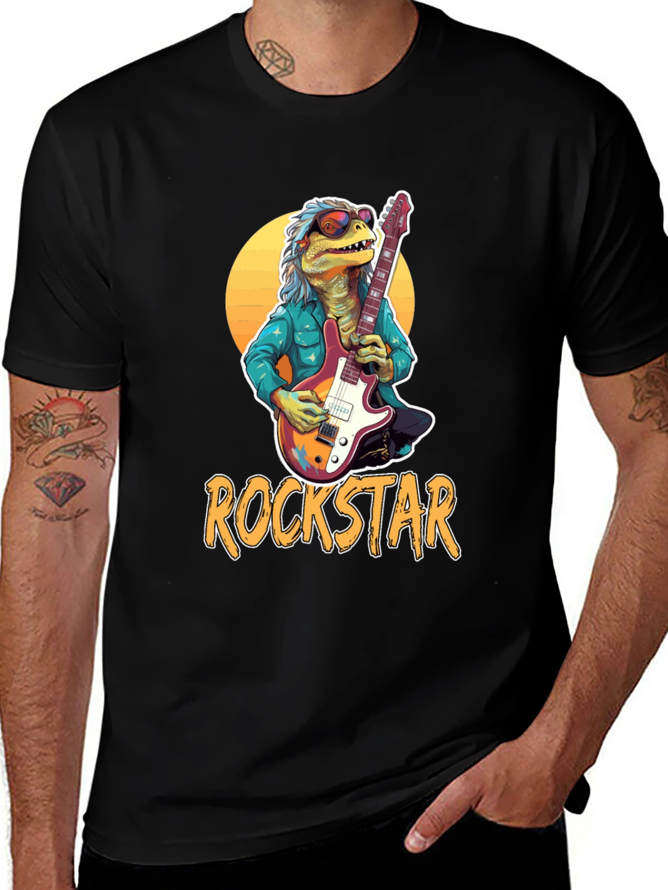 Dino Rockstar T-Shirt - Lizard Guitarist Design