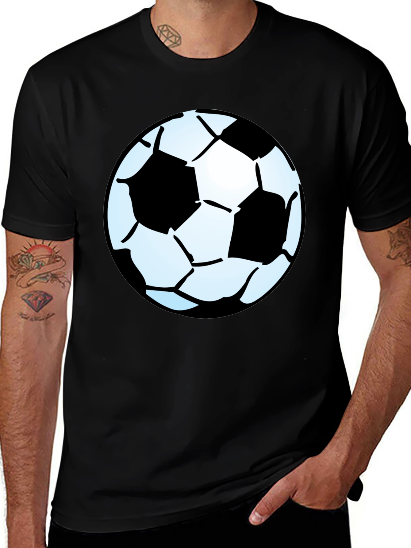 Variant 28 of Soccer Ball Graphic Tee - Black Cotton T-Shirt
