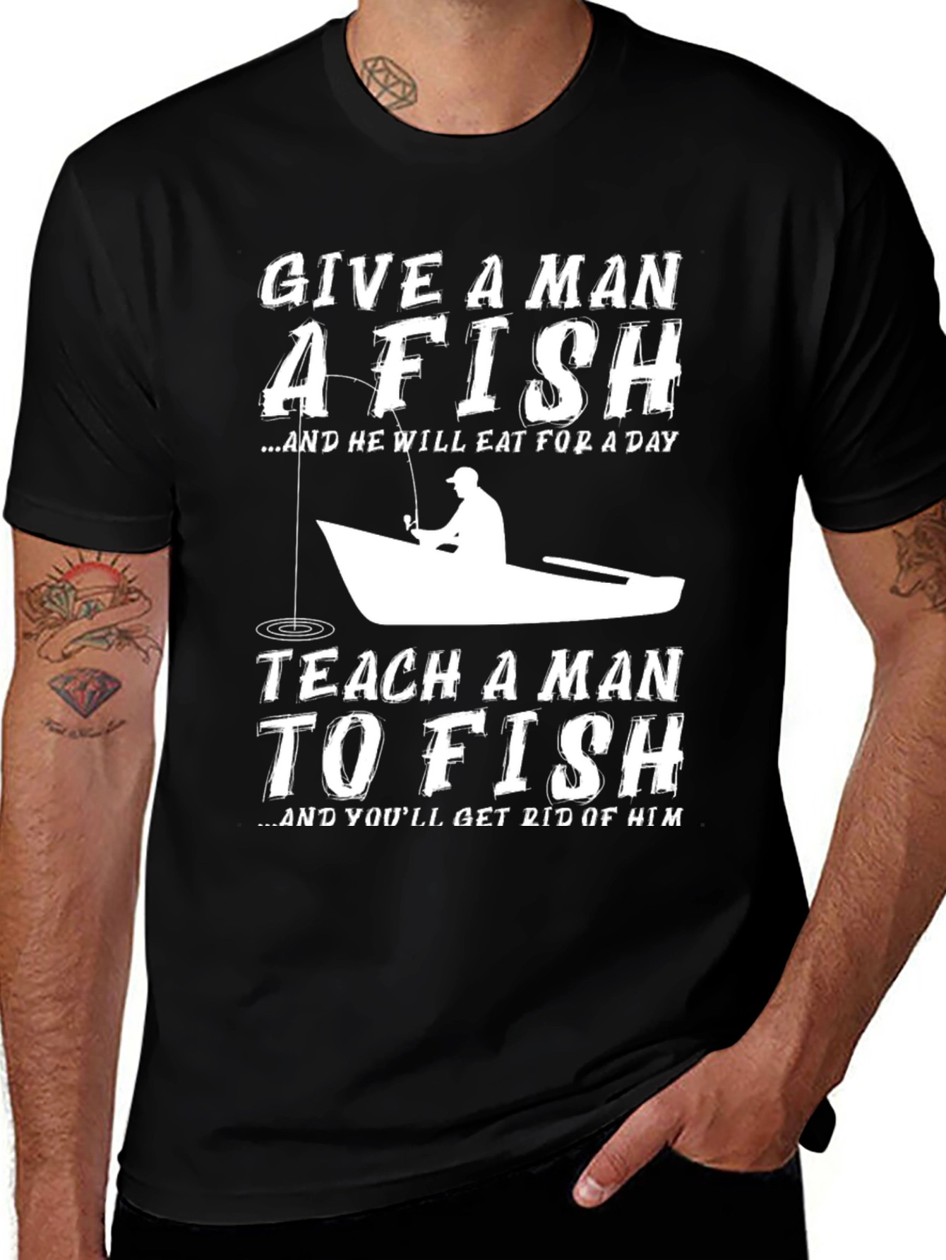 Variant 10 of Funny Fishing T-Shirt - Give a Man a Fish Graphic Tee