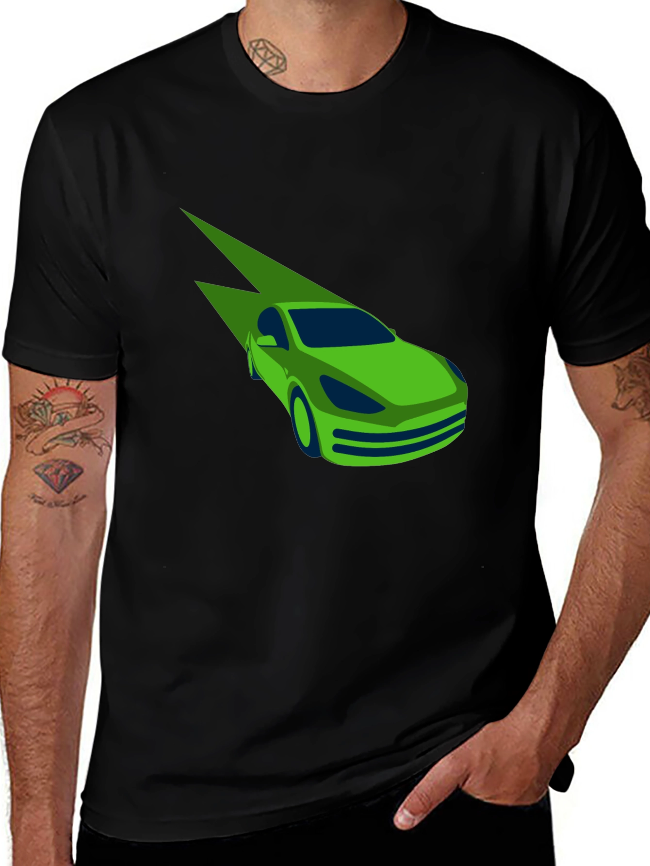 Green Electric Car Graphic T-Shirt