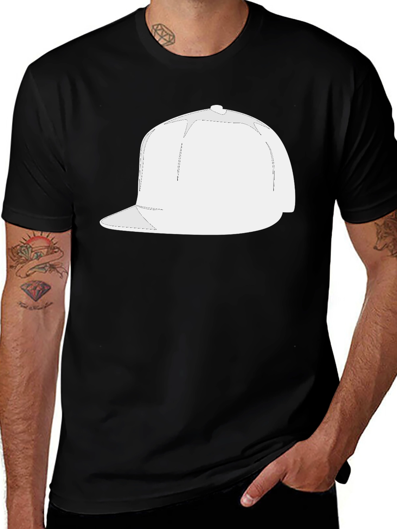 Variant 14 of Men's Black T-Shirt with White Cap Graphic