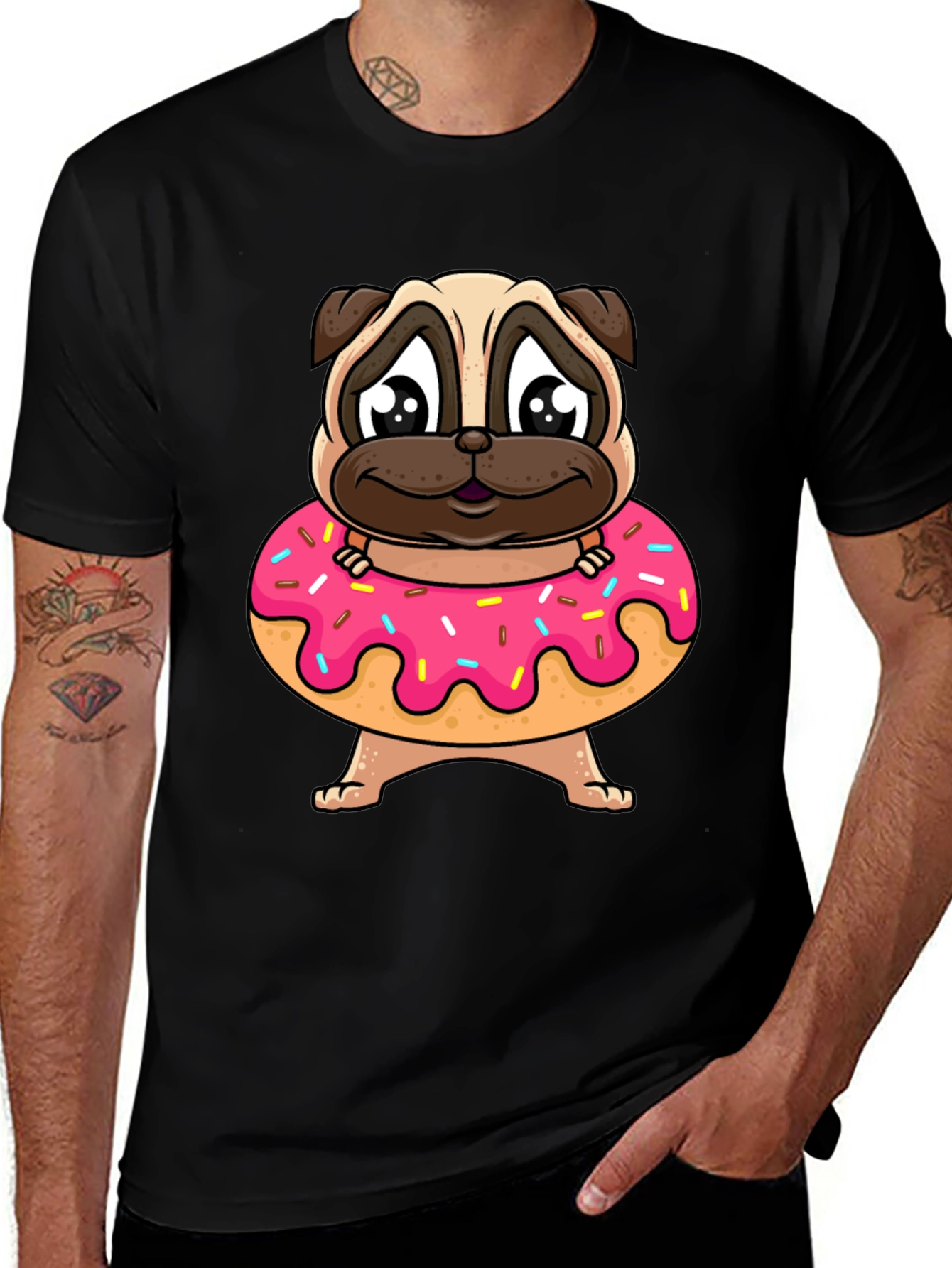 Variant 19 of Pug Donut Graphic T-Shirt - Cute Cartoon Style