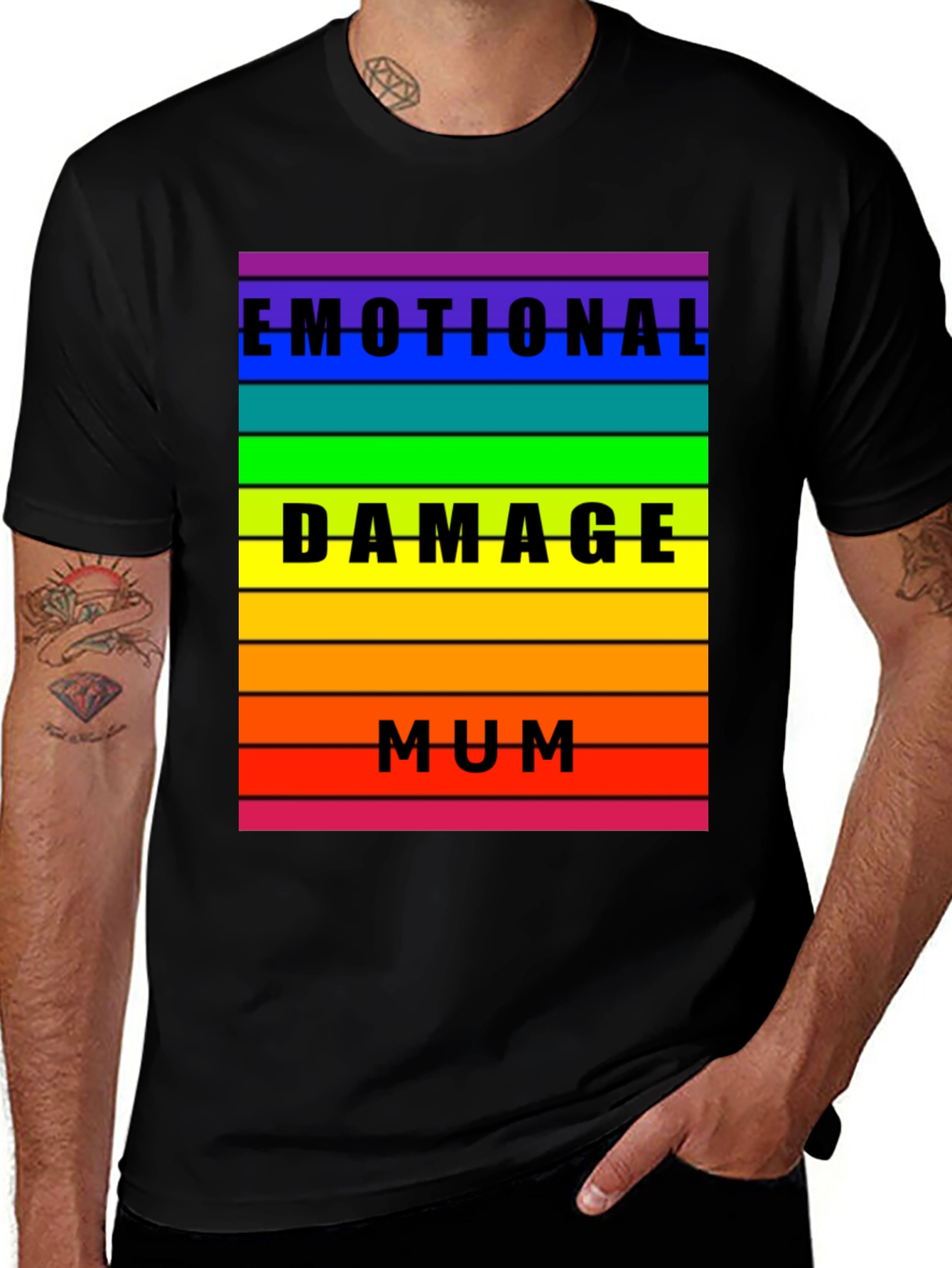 Variant 2 of Emotional Damage Mum Rainbow Striped Graphic Tee