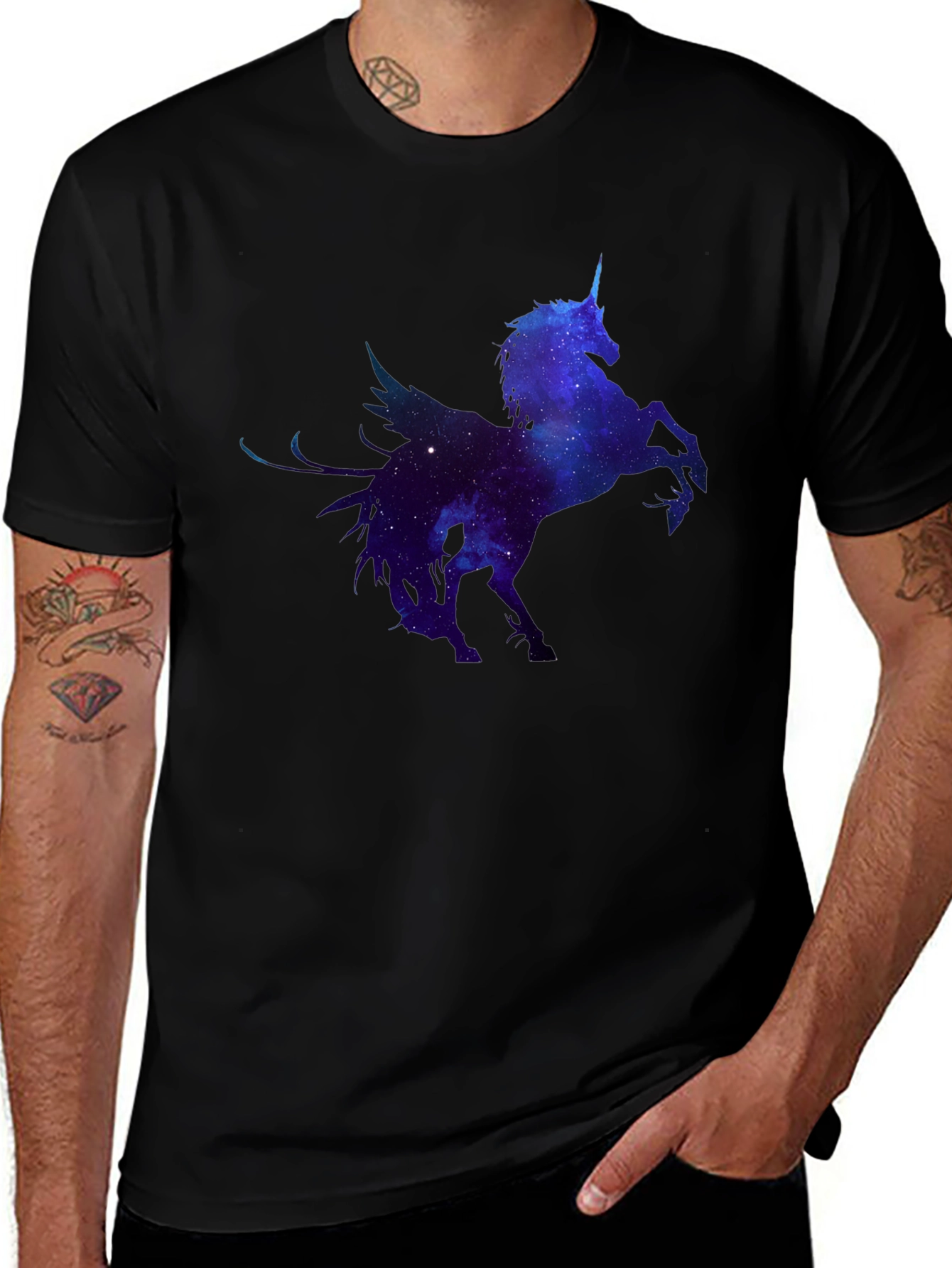 Variant 8 of Unicorn Pegasus Galaxy Graphic T-Shirt - Black